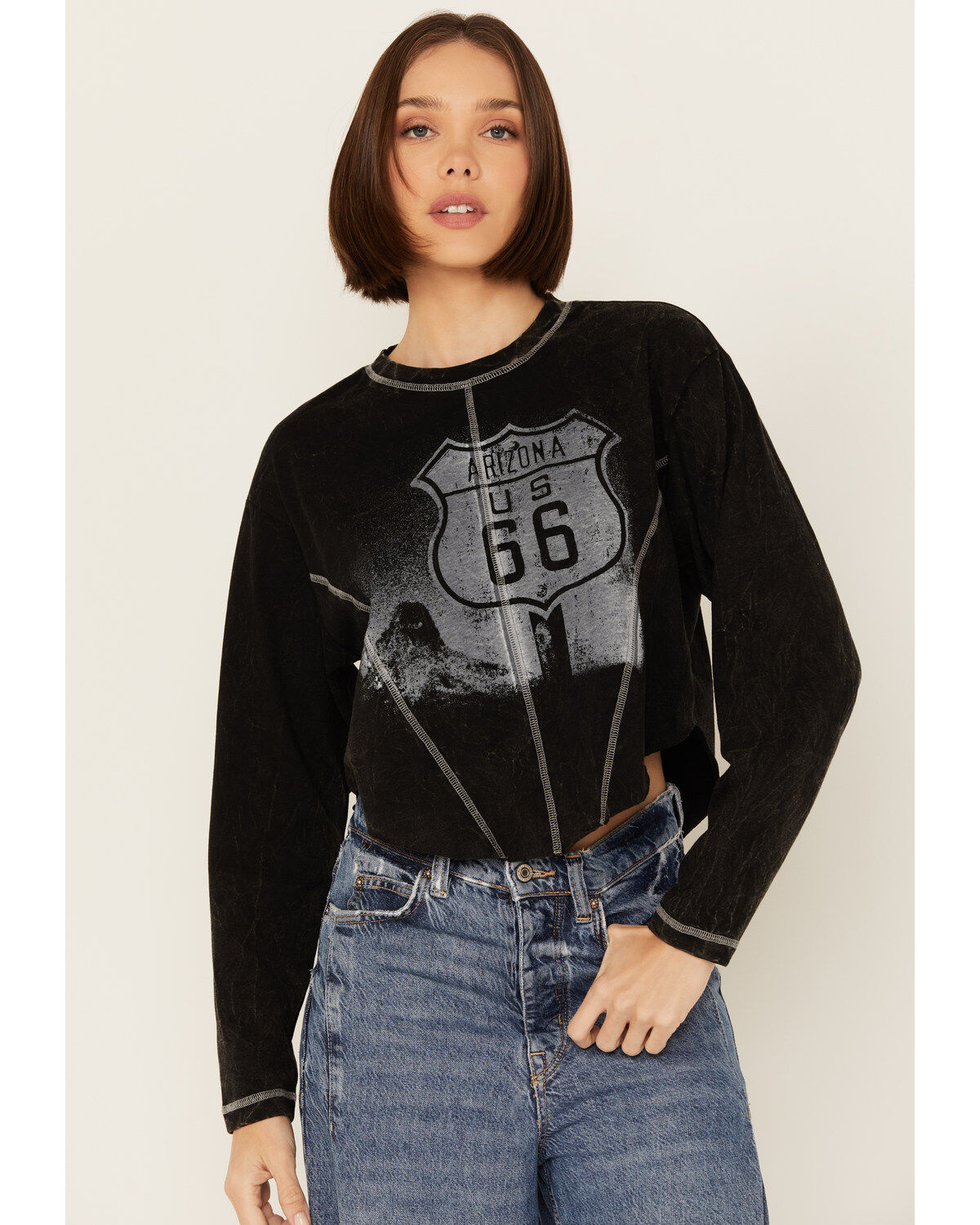 Youth In Revolt Women's Route 66 Seamed Long Sleeve Graphic Tee