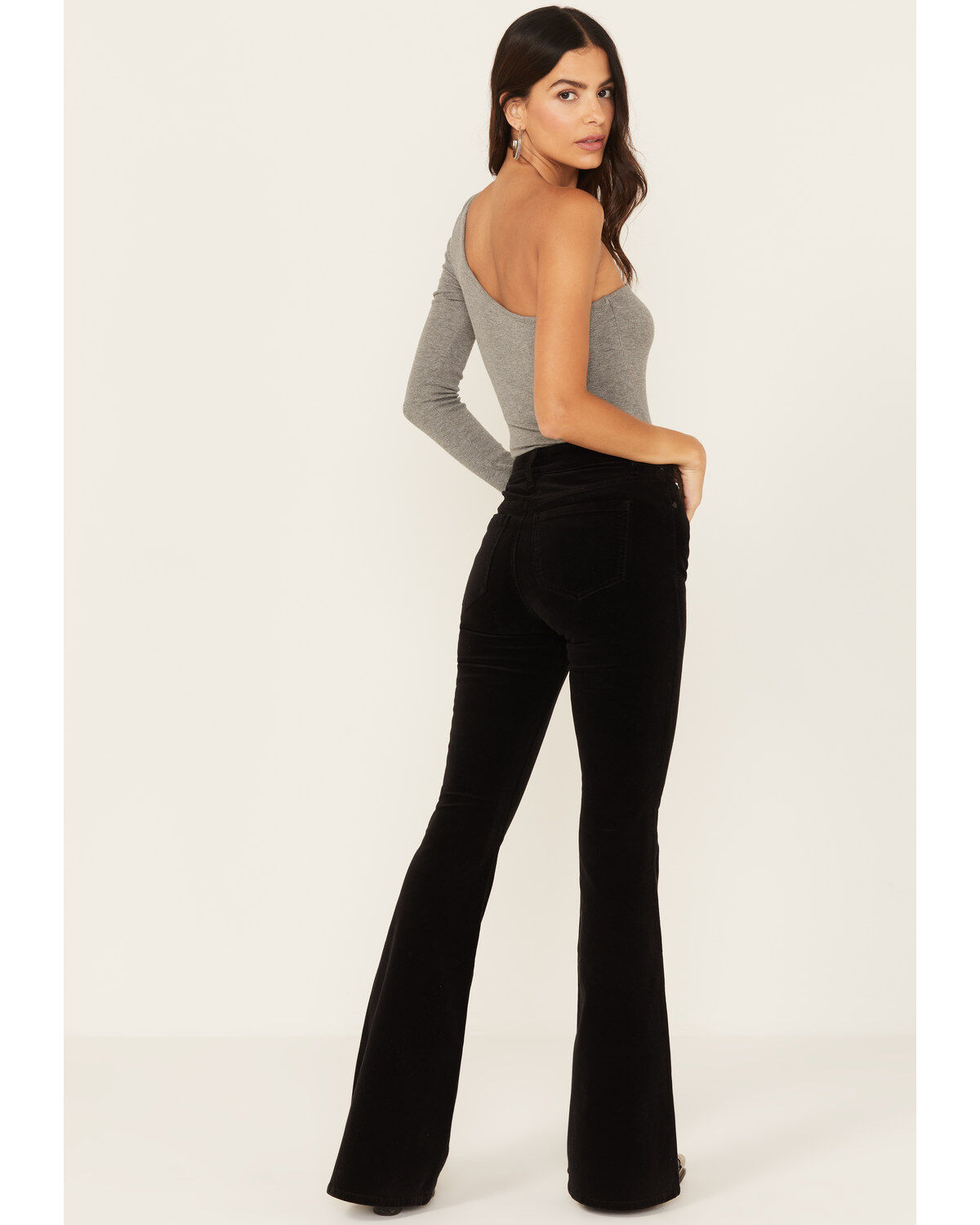 Shyanne Women's Black High Rise Velveteen Stretch Flare Jeans