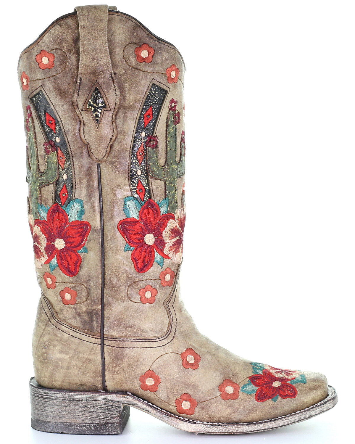 Corral Women's Cactus Floral Embroidery Overlay Western Boots - Square Toe