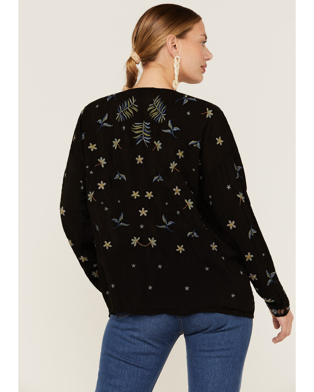 Johnny Was Women's Garden Embroidered Stripe Blouse