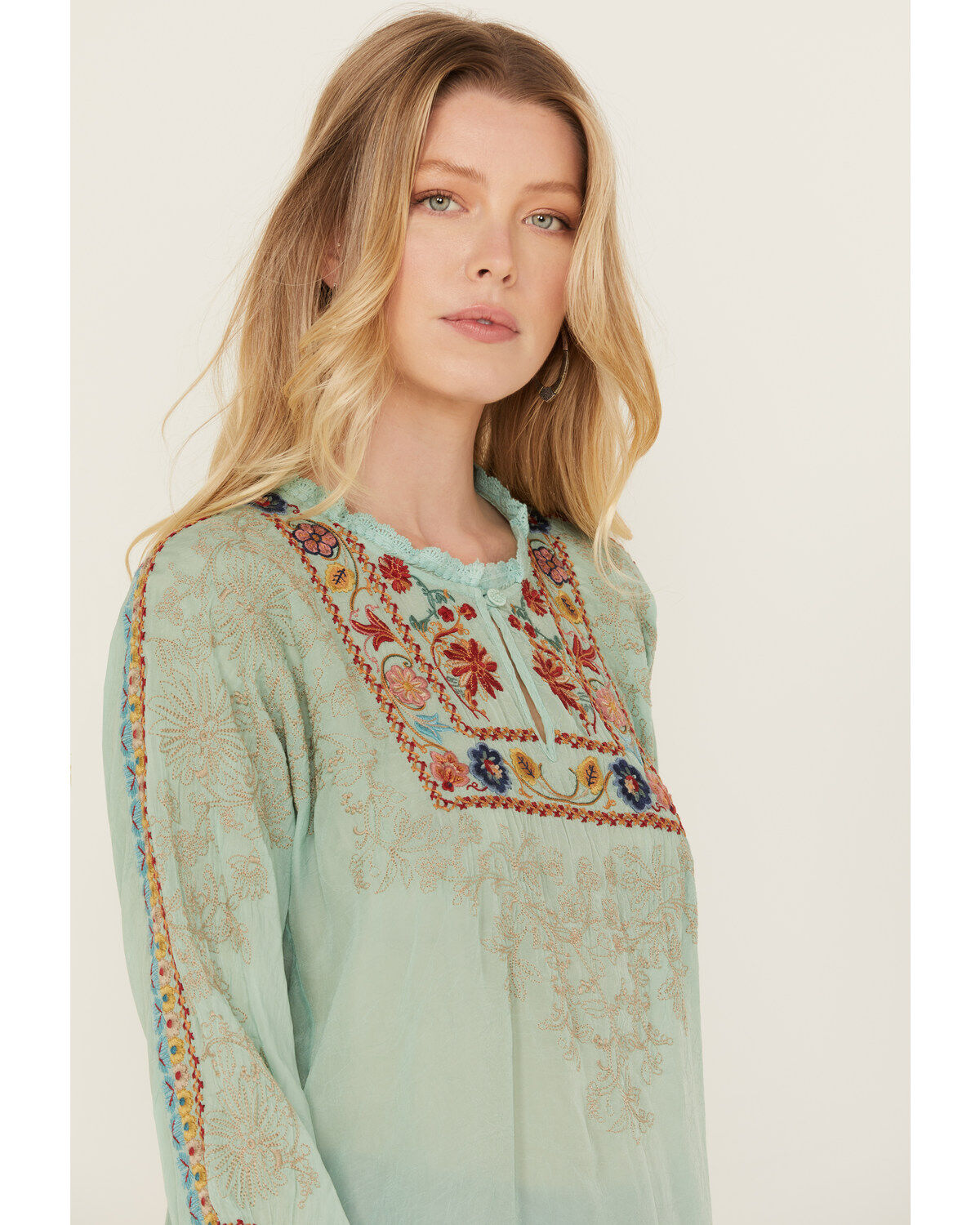 Johnny Was Women's Floral Embroidered Long Sleeve Shirt