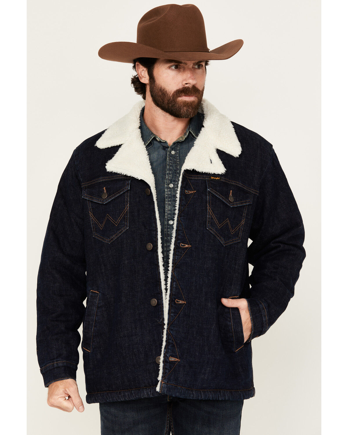 Wrangler Men's Archive Long Sherpa Lined Button-Down Denim Jacket
