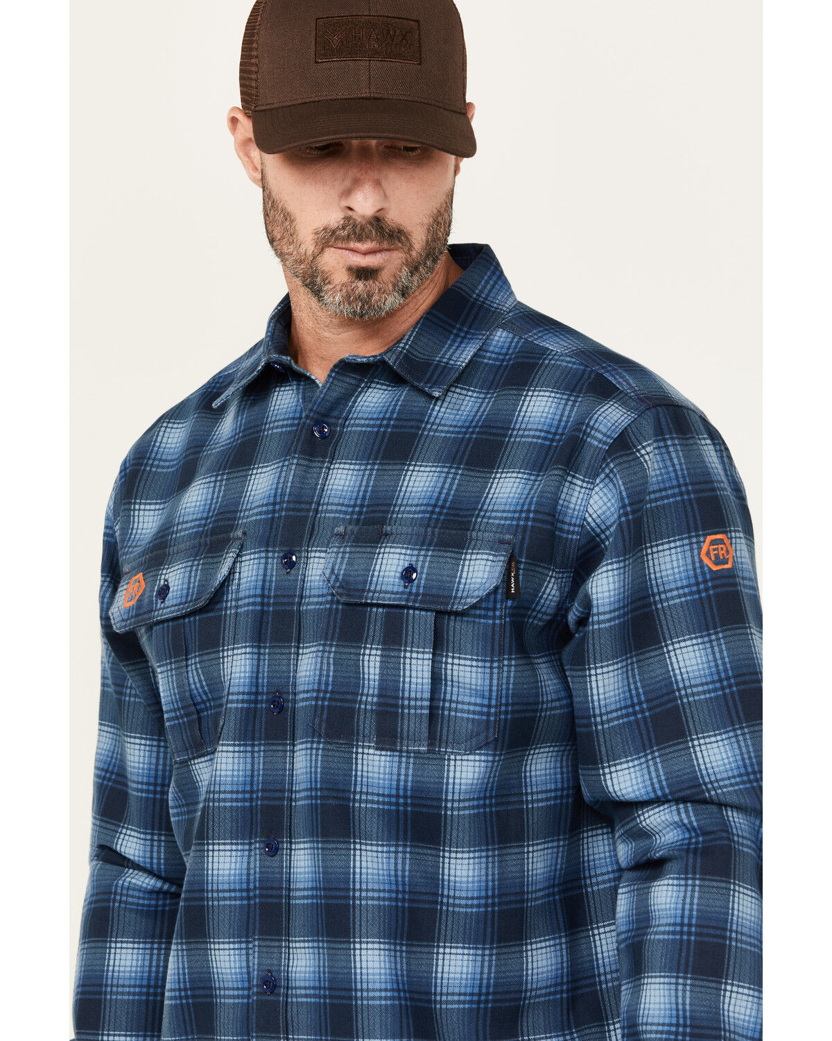 Hawx Men's FR Plaid Print Long Sleeve Button-Down Western Work Shirt