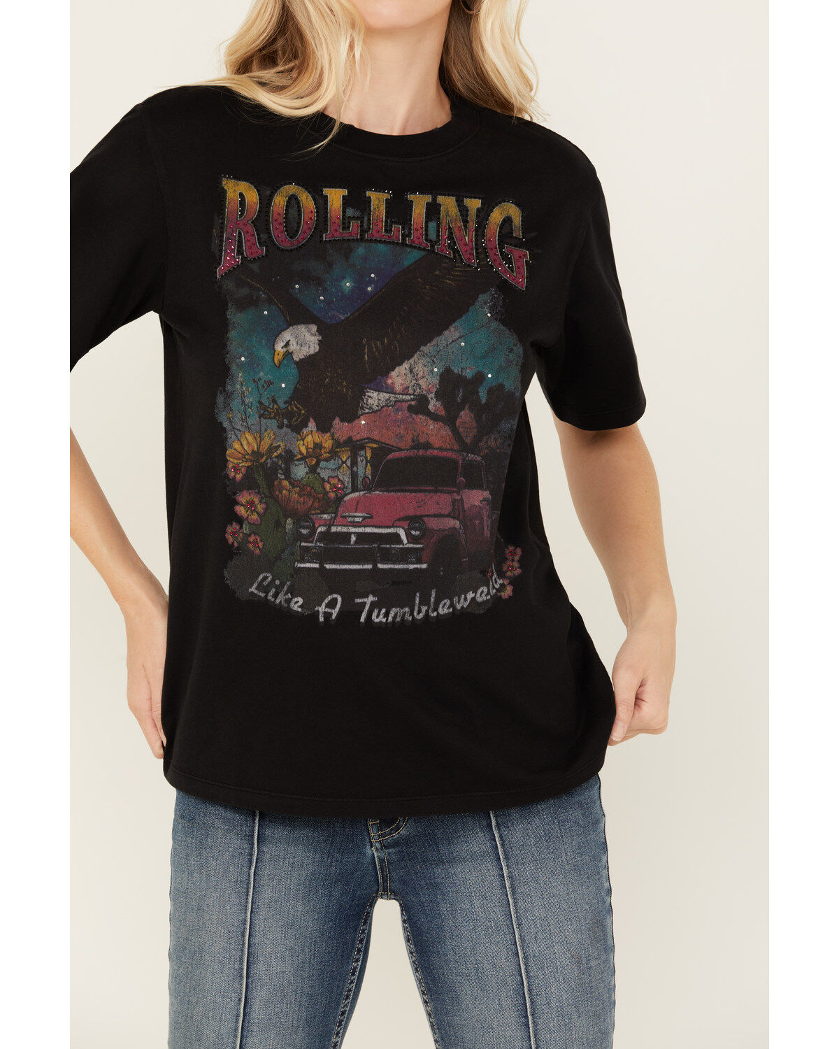 Idyllwind Women's Rolling Rhinestone Short Sleeve Graphic Tee