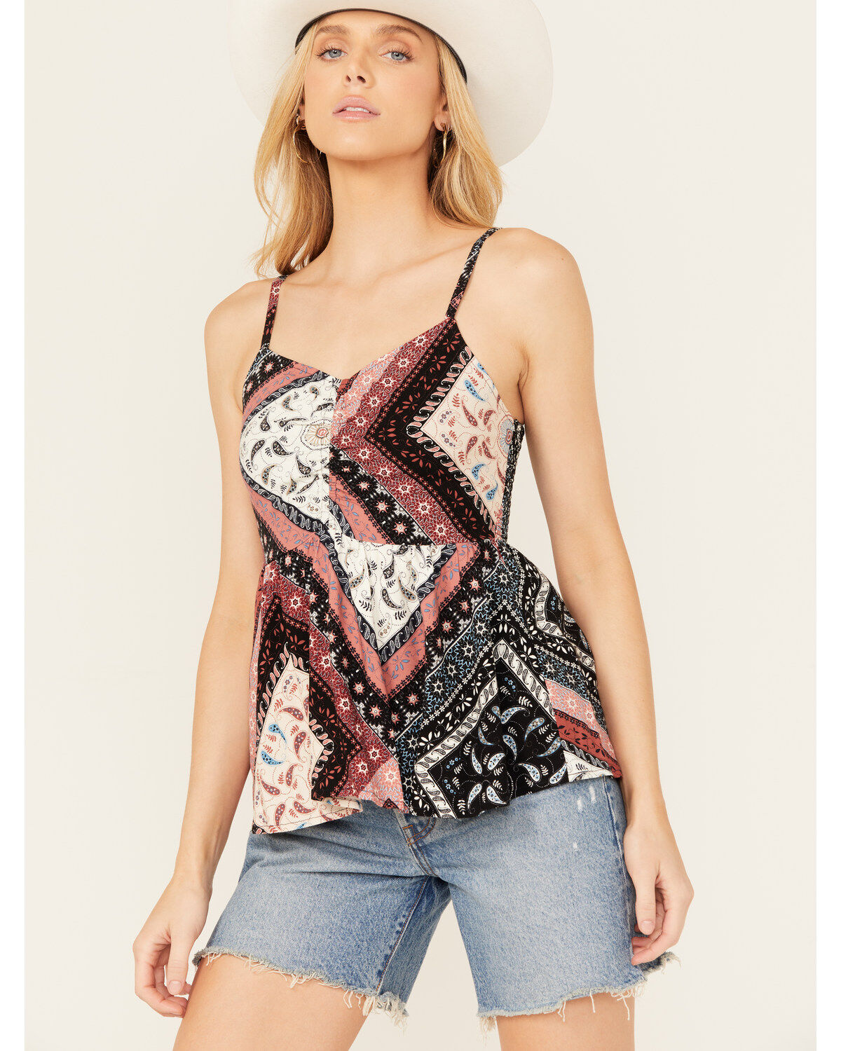Shyanne Women's Patchwork Printed Smocked Cami Tank