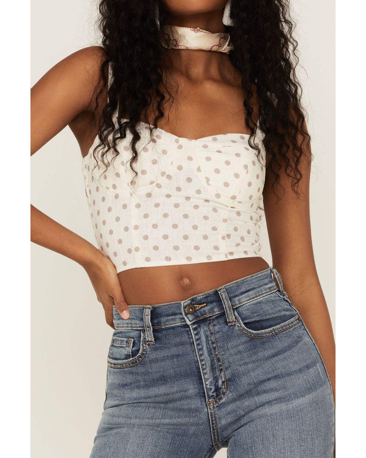 June & Hudson Women's Ivory Polka Dot Crop Bustier Top