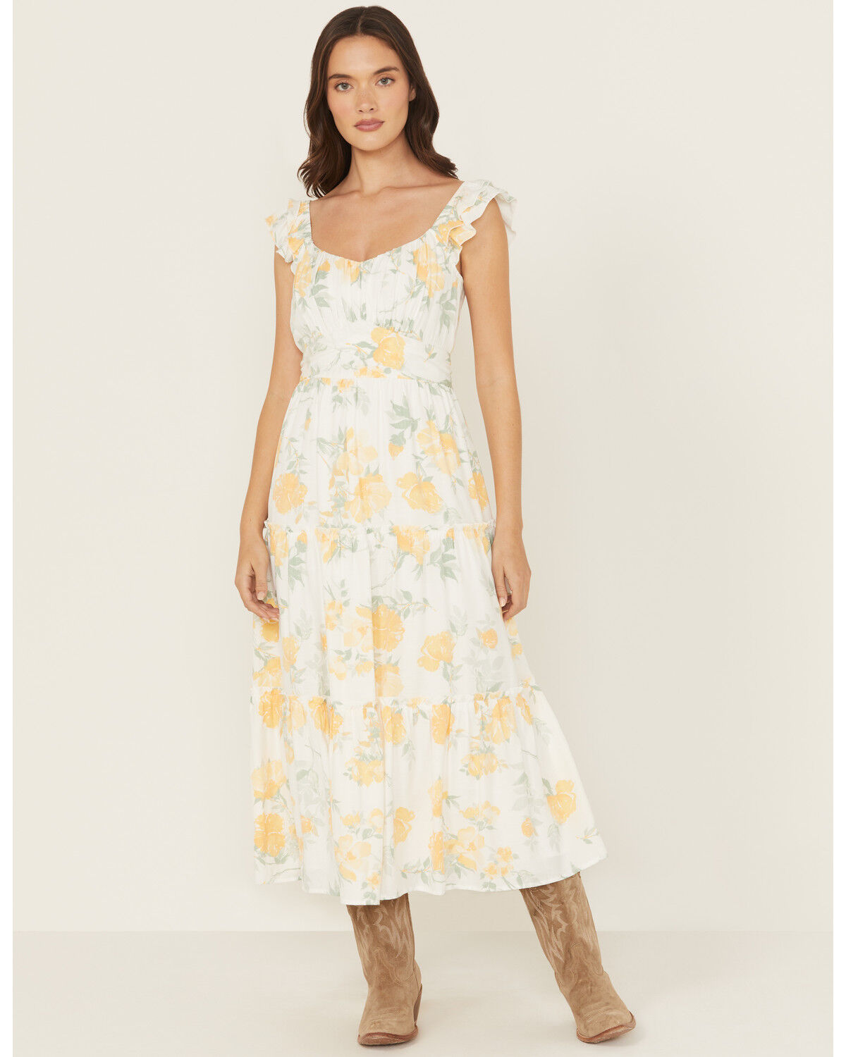 Ash & Violet Women's Floral Print Sleeveless Floral Print Midi Dress