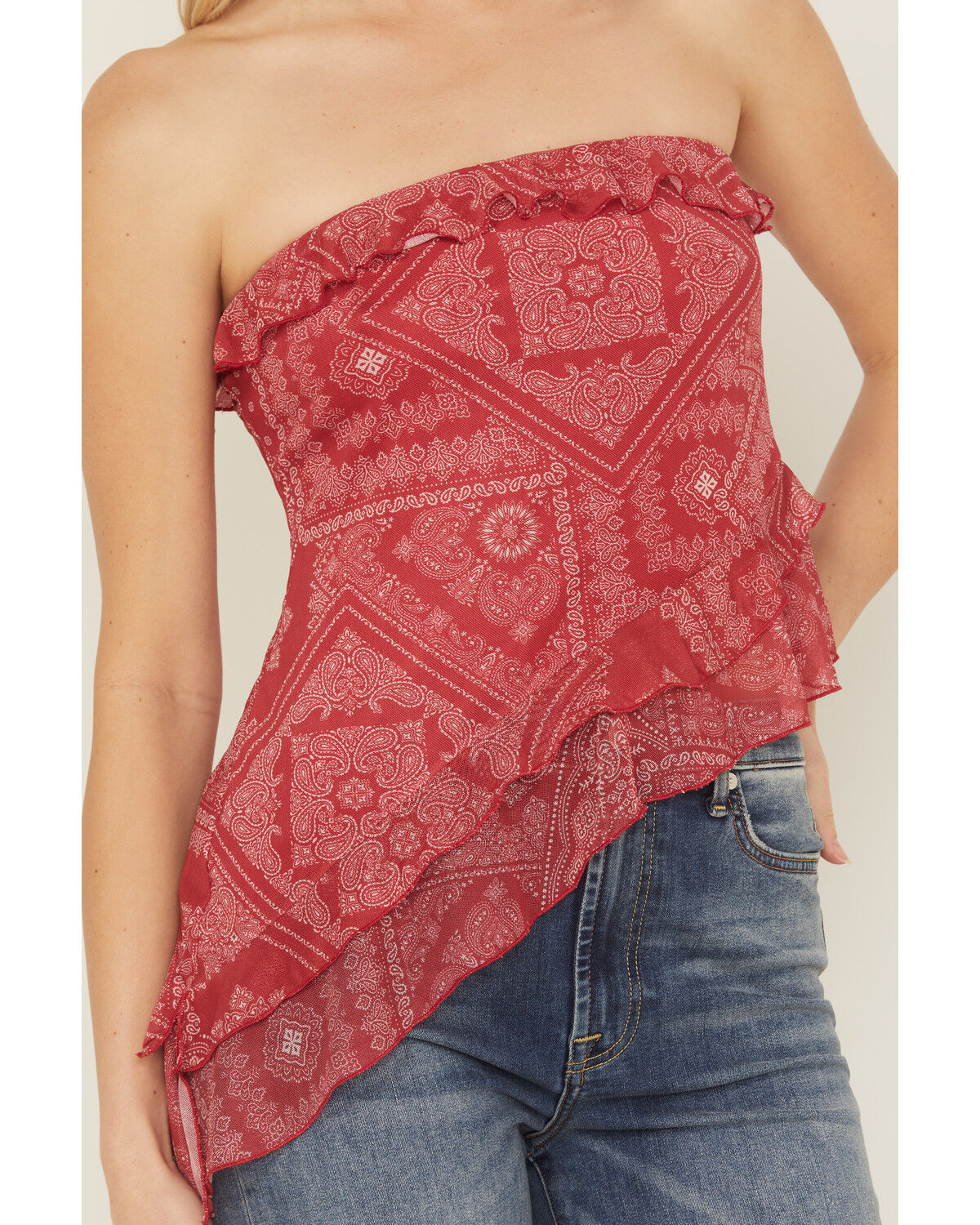 Shyanne Women's Bandana Print Asymmetrical Strapless Top