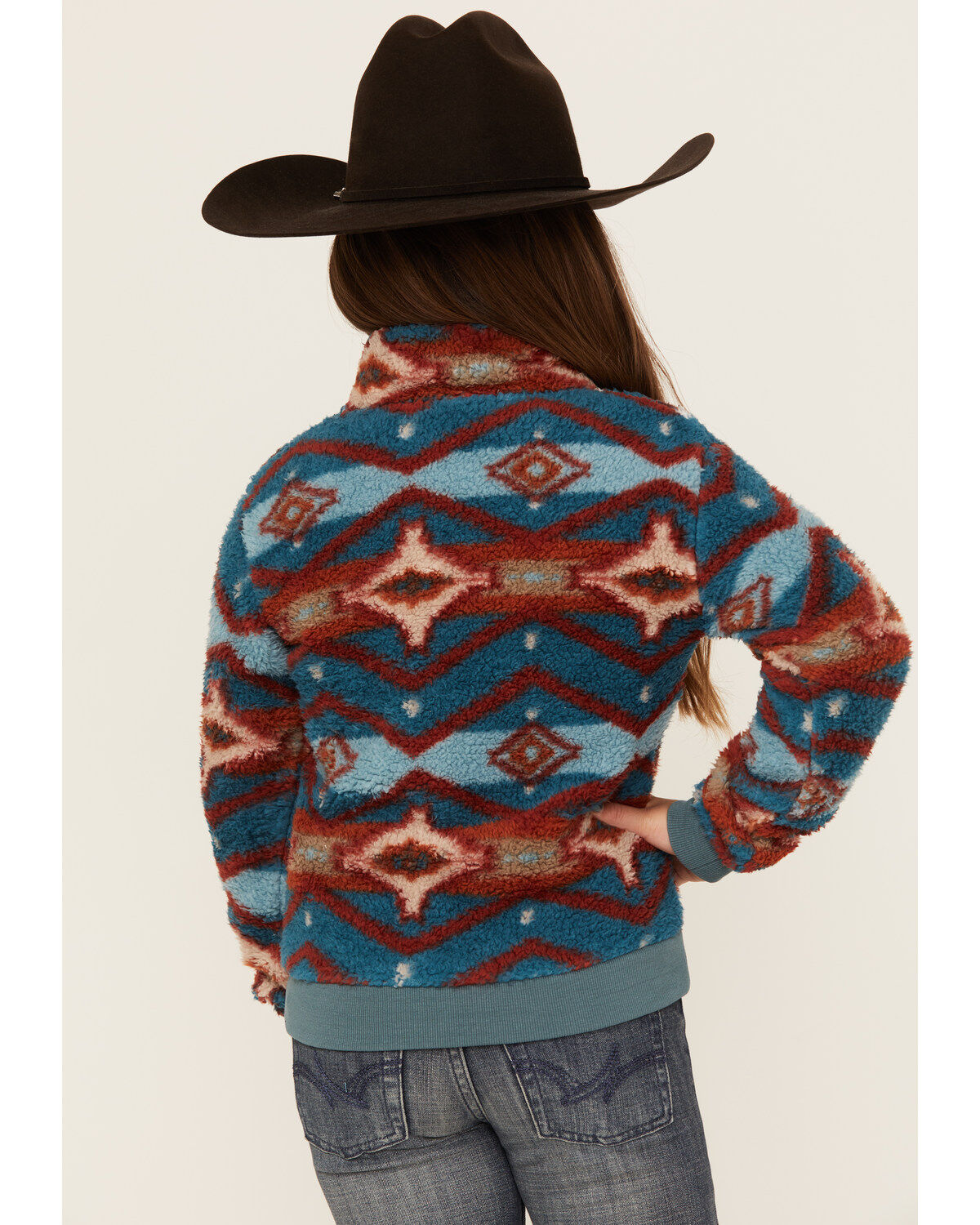 Rock & Roll Denim Girls' Southwestern Print Sherpa Pullover