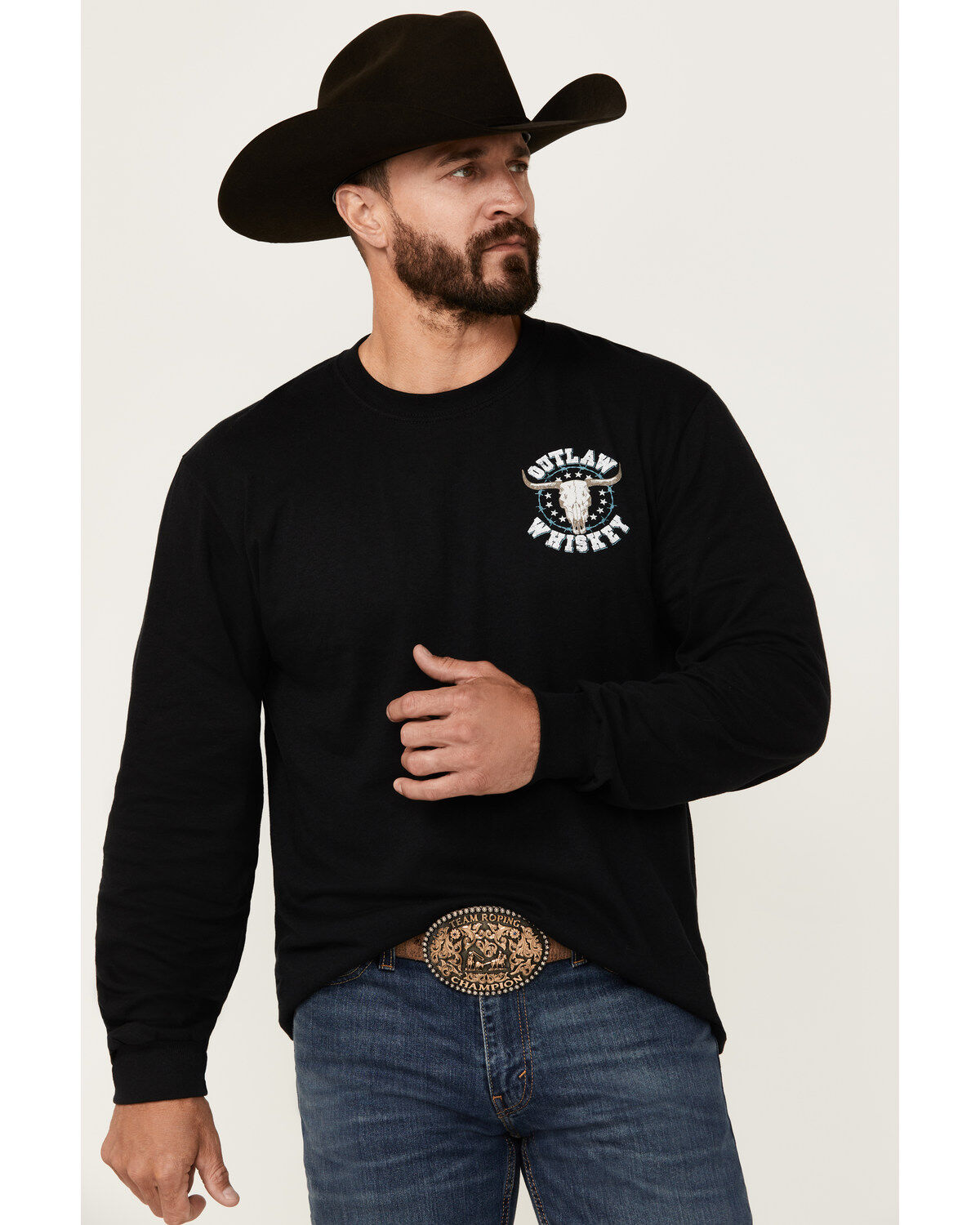 Cowboy Hardware Men's Outlaw Whiskey Long Sleeve Graphic T-Shirt