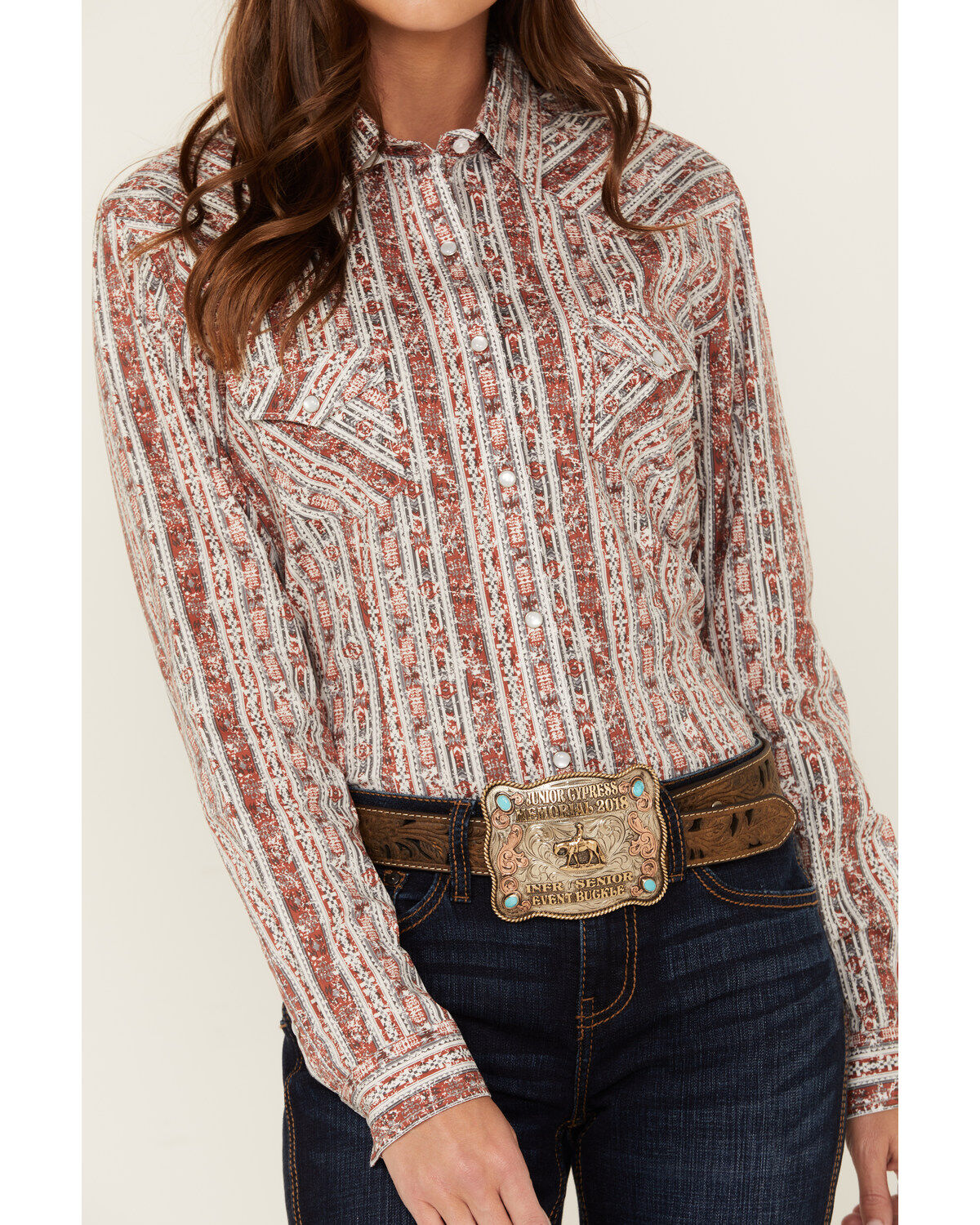 Rough Stock by Panhandle Women's Wallpaper Print Long Sleeve Pearl Snap Stretch Western Shirt