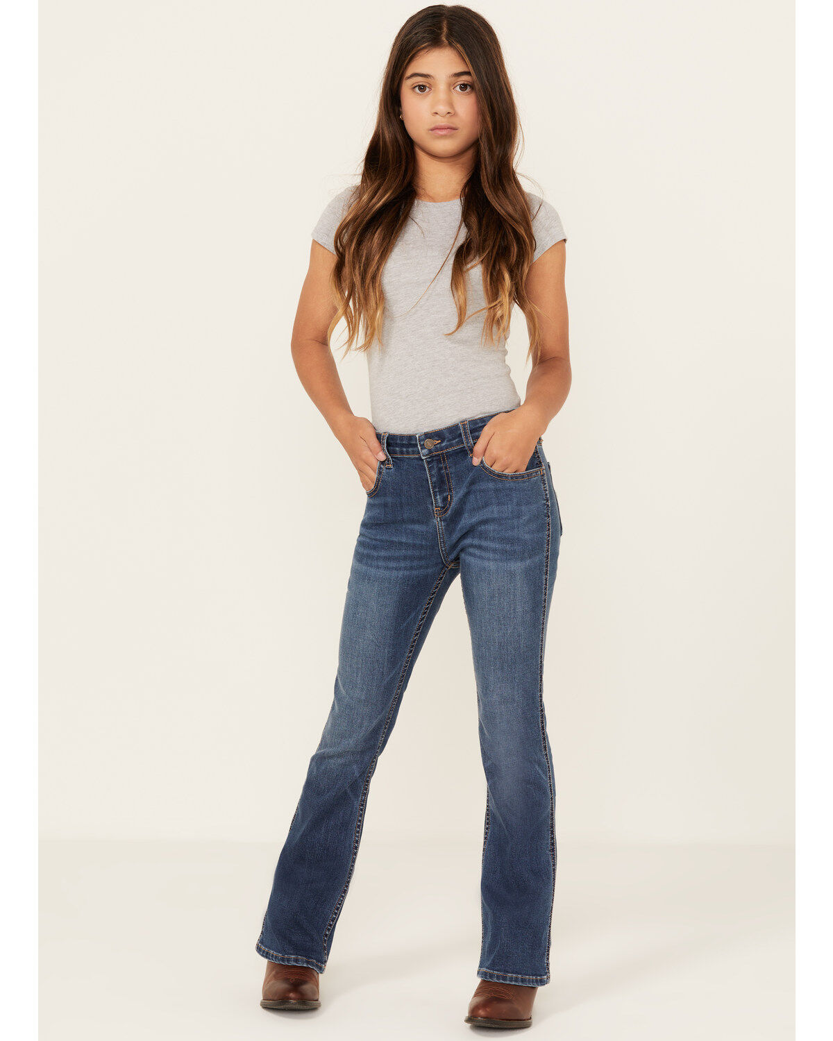 Shyanne Girls' Maren Medium Wash Embroidered Pocket Bootcut Comfort Stretch Denim Jeans