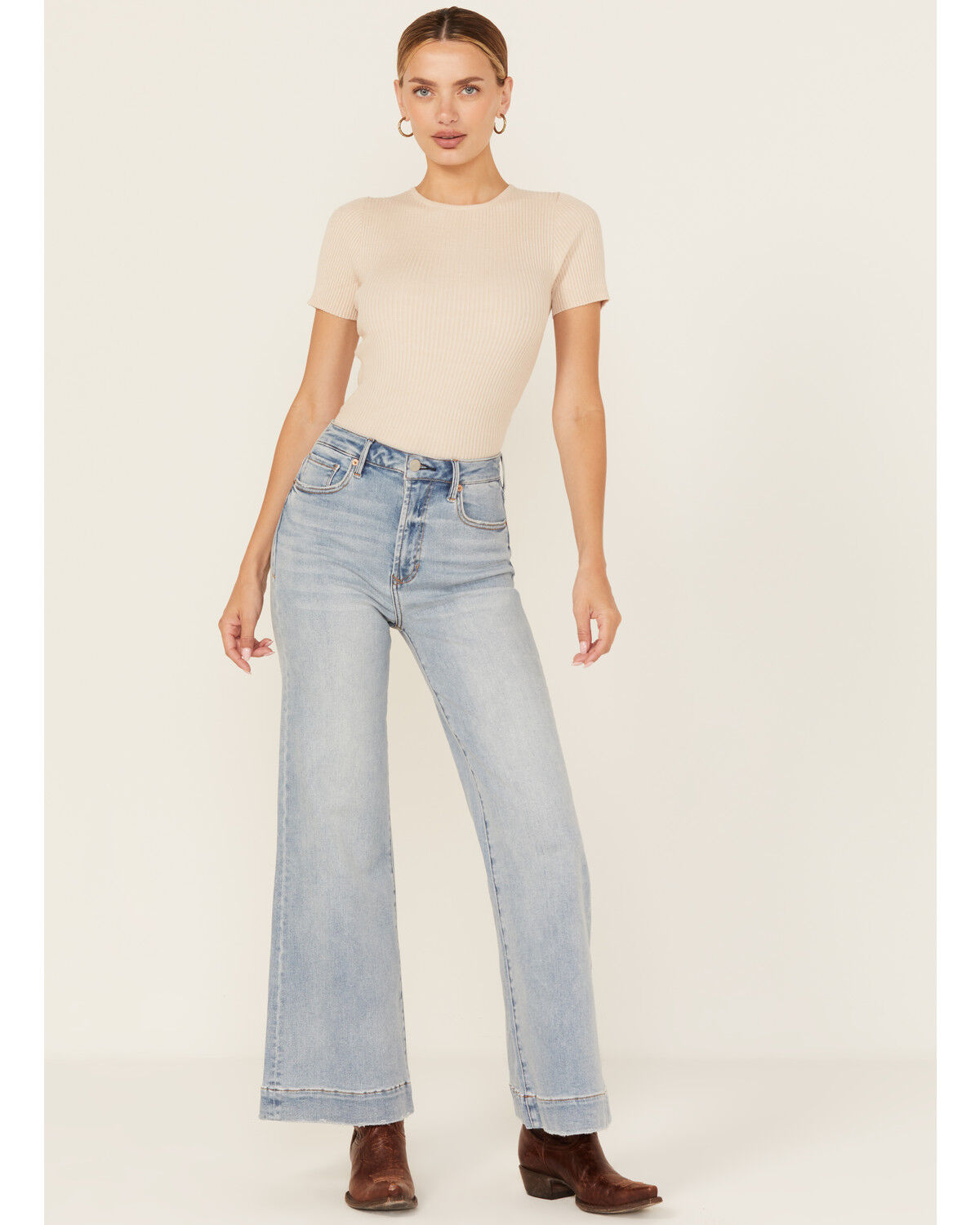Dear John Women's Fiona Light Wash High Rise Wide Leg Stretch Denim Jeans