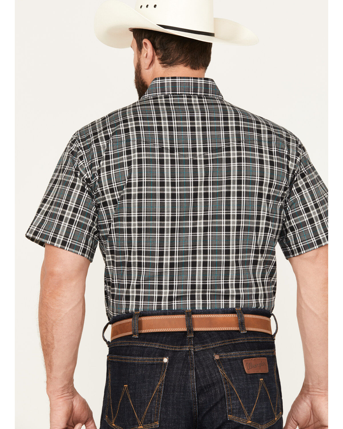 Wrangler Men's Wrinkle Resist Plaid Print Short Sleeve Pearl Snap Western Shirt