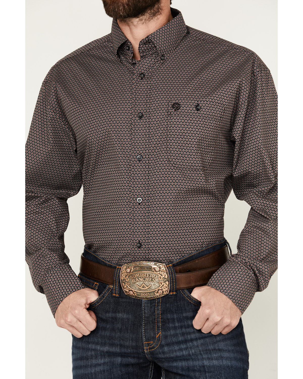 George Strait by Wrangler Men's Geo Print Long Sleeve Button-Down Shirt
