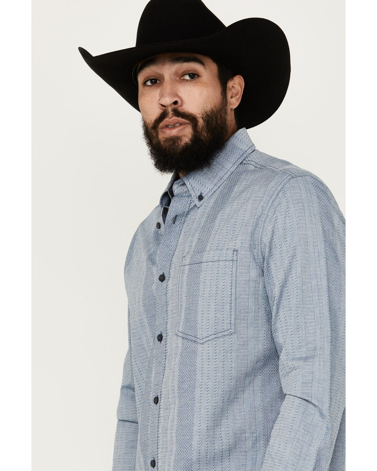 Cody James Men's Buckle Up Chambray Striped Button-Down Long Sleeve Stretch Western Shirt