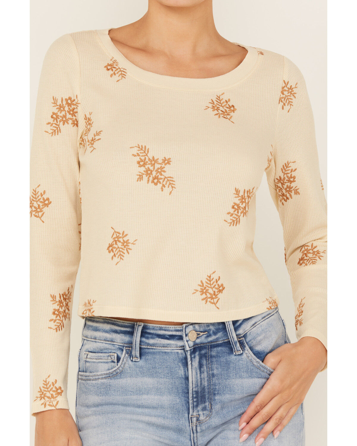 Cleo + Wolf Women's Calvin Floral Embroidered Long Sleeve Thermal Shirt