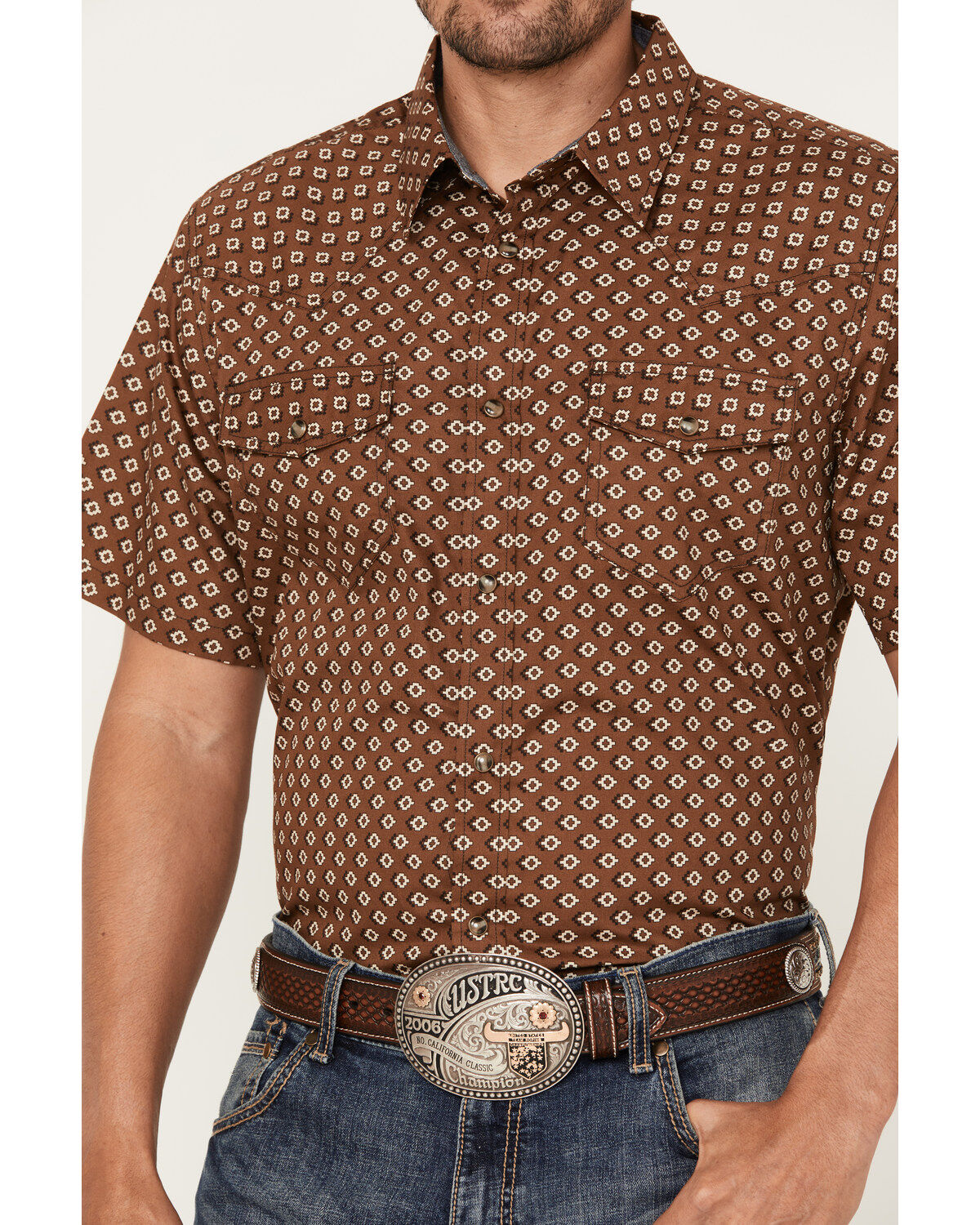 Cody James Men's Rabbit Foot Geo Print Short Sleeve Snap Western Shirt