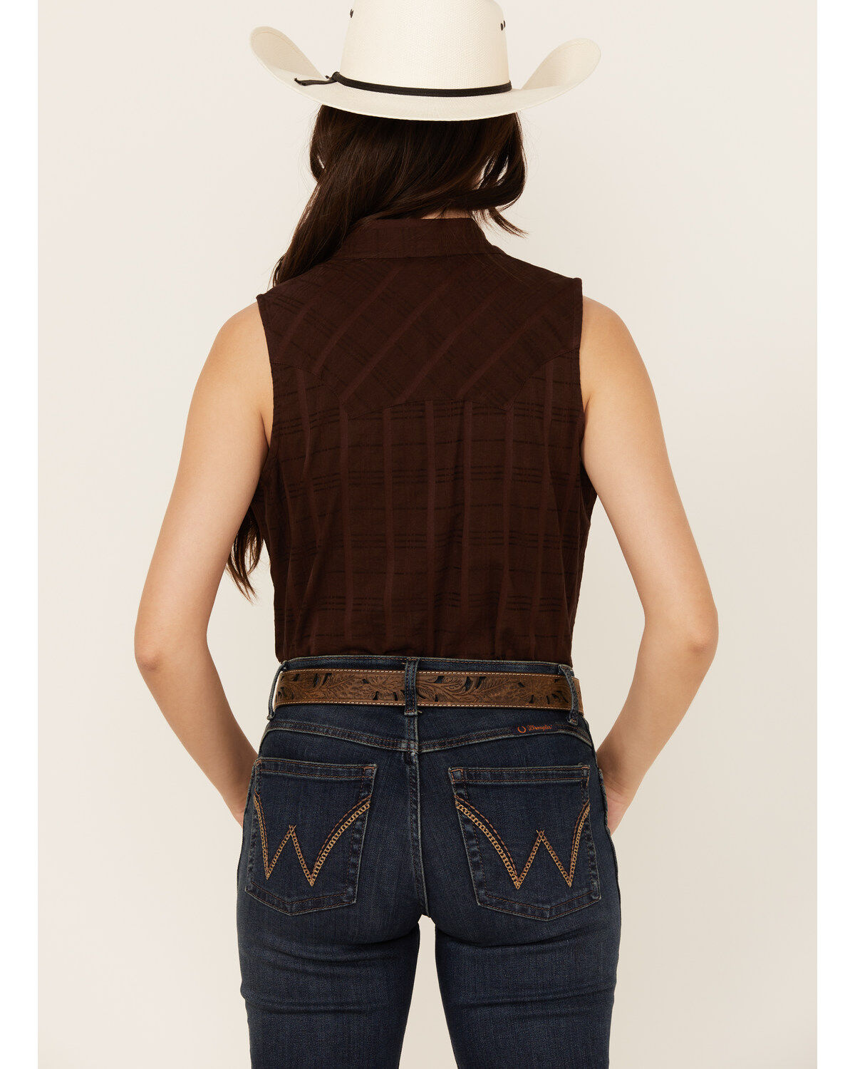 Shyanne Women's Shadow Striped Sleeveless Button-Down Western Shirt