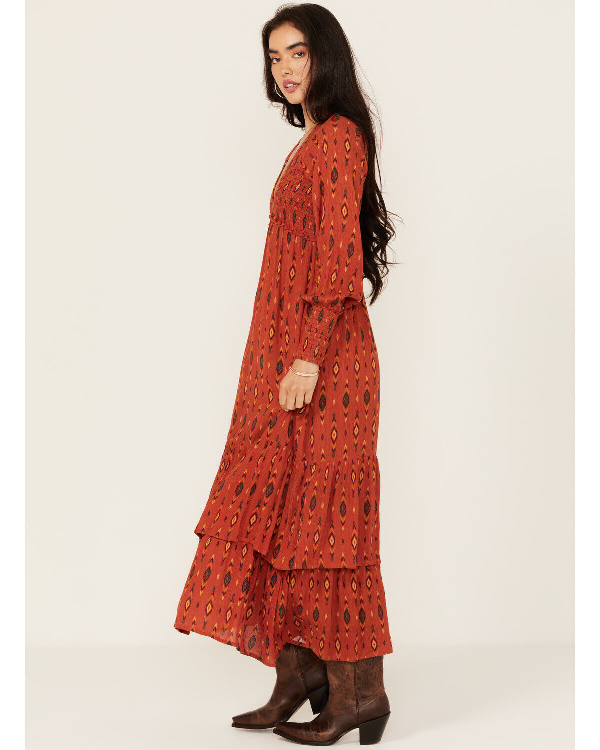 Panhandle Women's Southwestern Print Long Sleeve Midi Dress