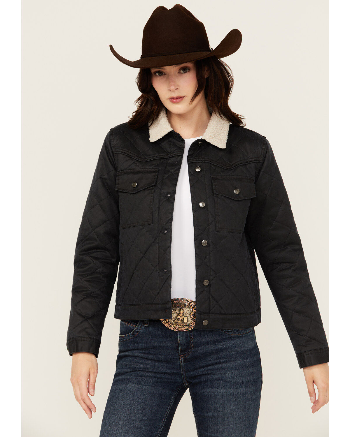 Shyanne Women's Oil Skinned Quilted Sherpa Trimmed Jacket