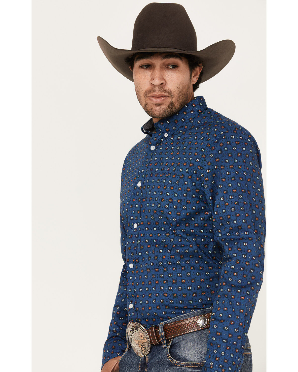 Cody James Men's 2nd Round Geo Print Long Sleeve Button-Down Western Shirt