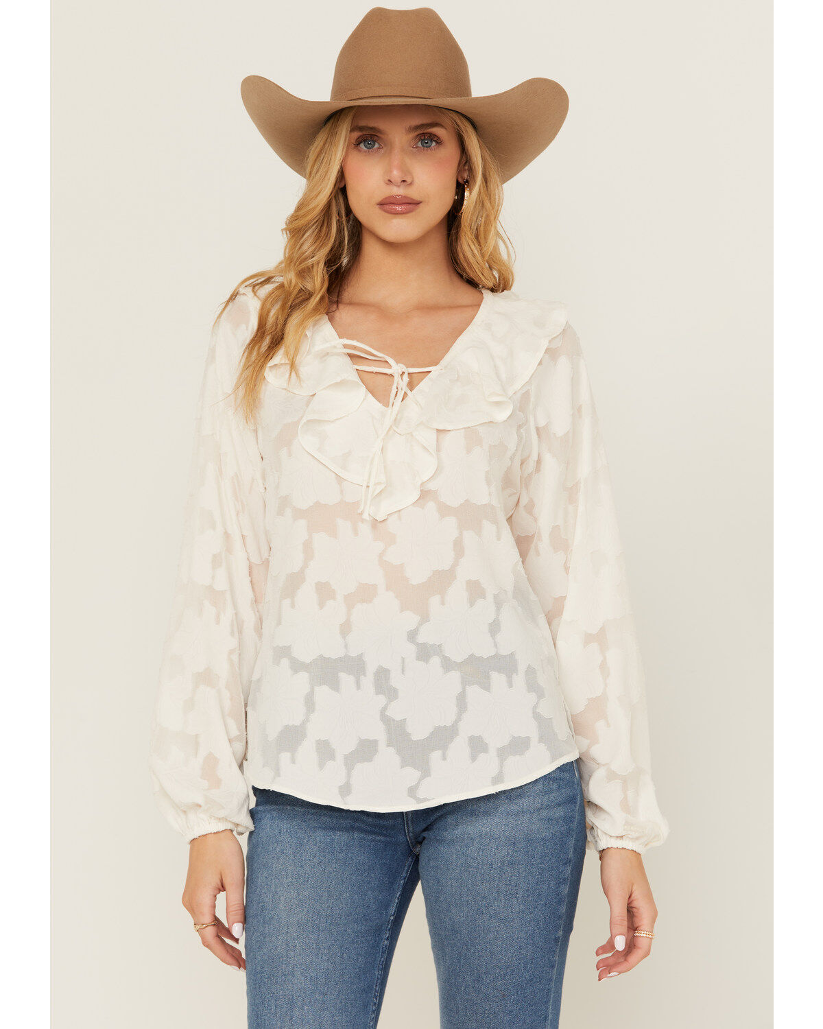 Shyanne Women's Floral Long Sleeve Ruffle Peasant Top