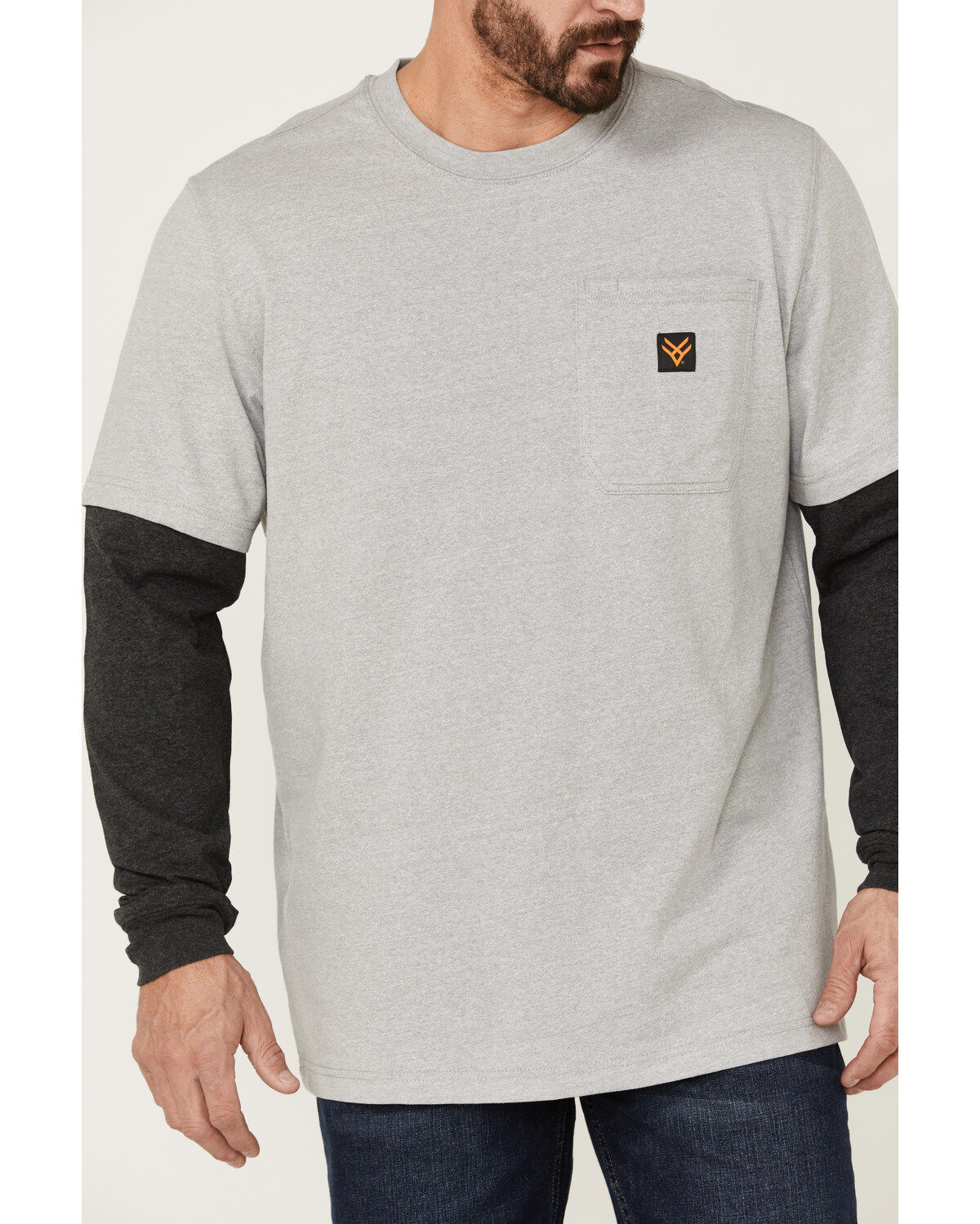 Hawx Men's Layered Pocket Light Gray Long Sleeve Work T-Shirt