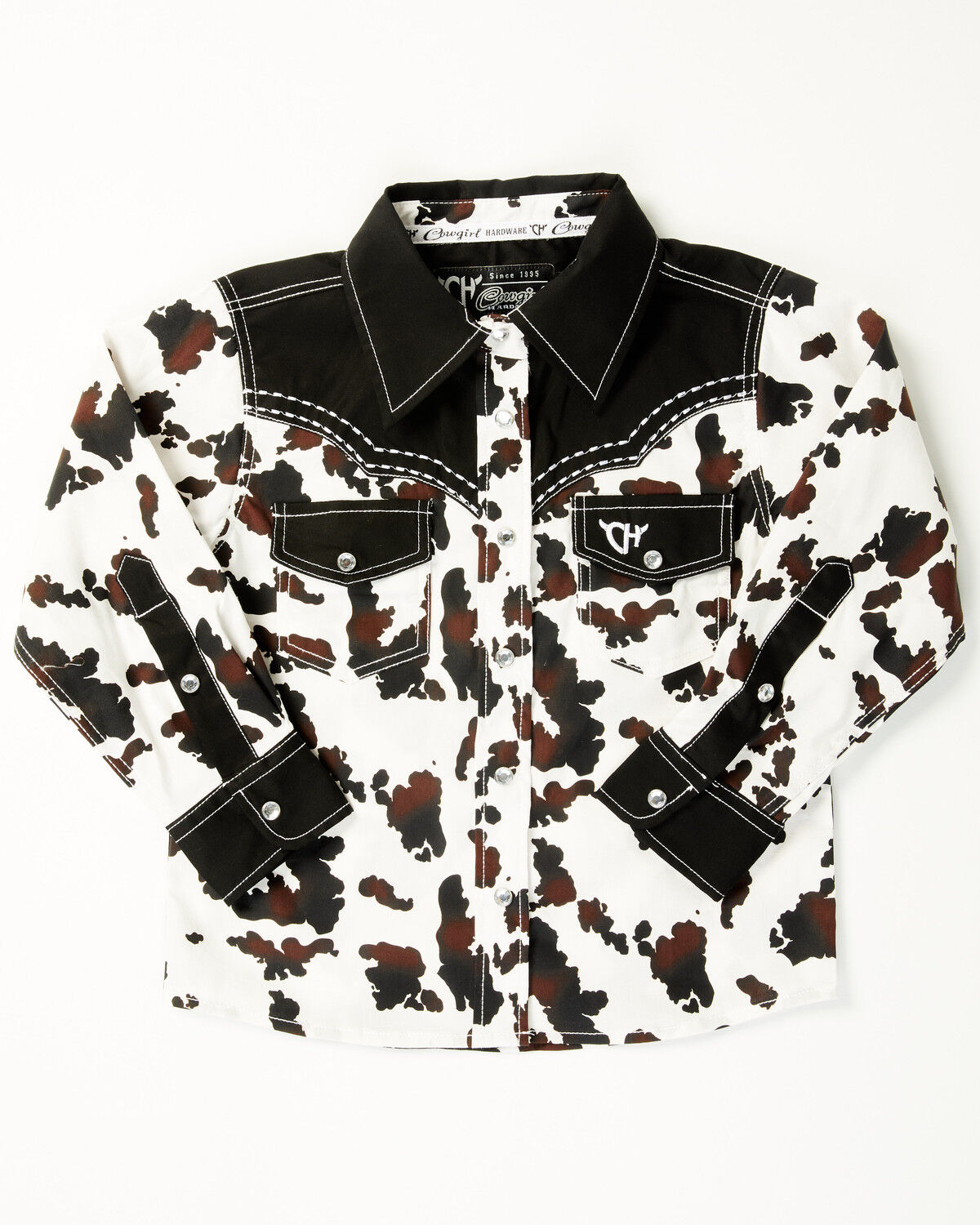 Cowgirl Hardware Toddler Girls' Moody Cow Print Long Sleeve Rhinestone Snap Stretch Western Shirt