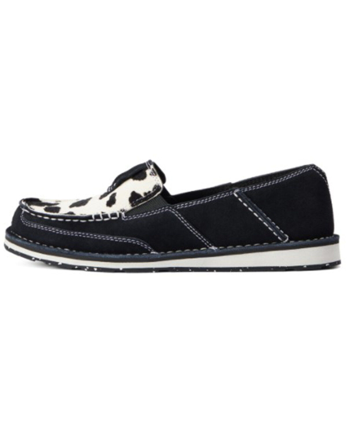Ariat Women's Suede Cow Print Hair-On Casual Slip-On Cruiser - Moc Toe