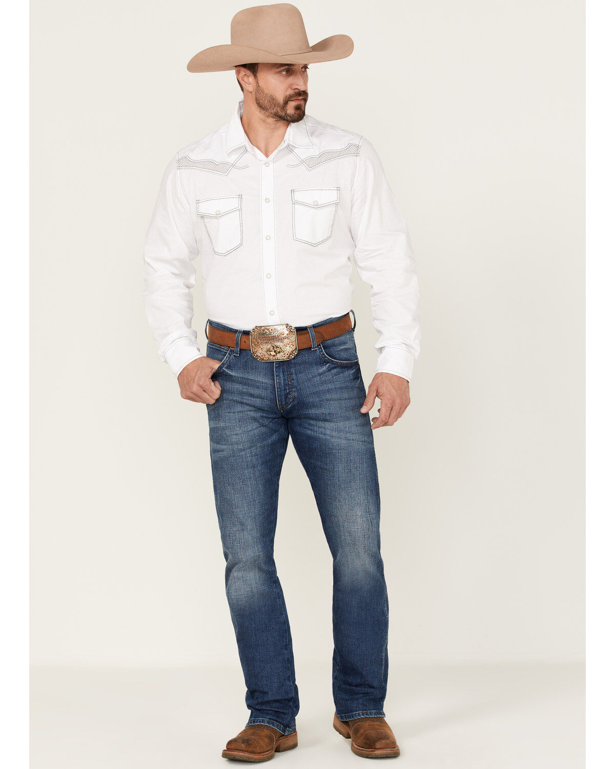 Rock 47 By Wrangler Men's Embroidered Long Sleeve Snap Western Shirt - Tall