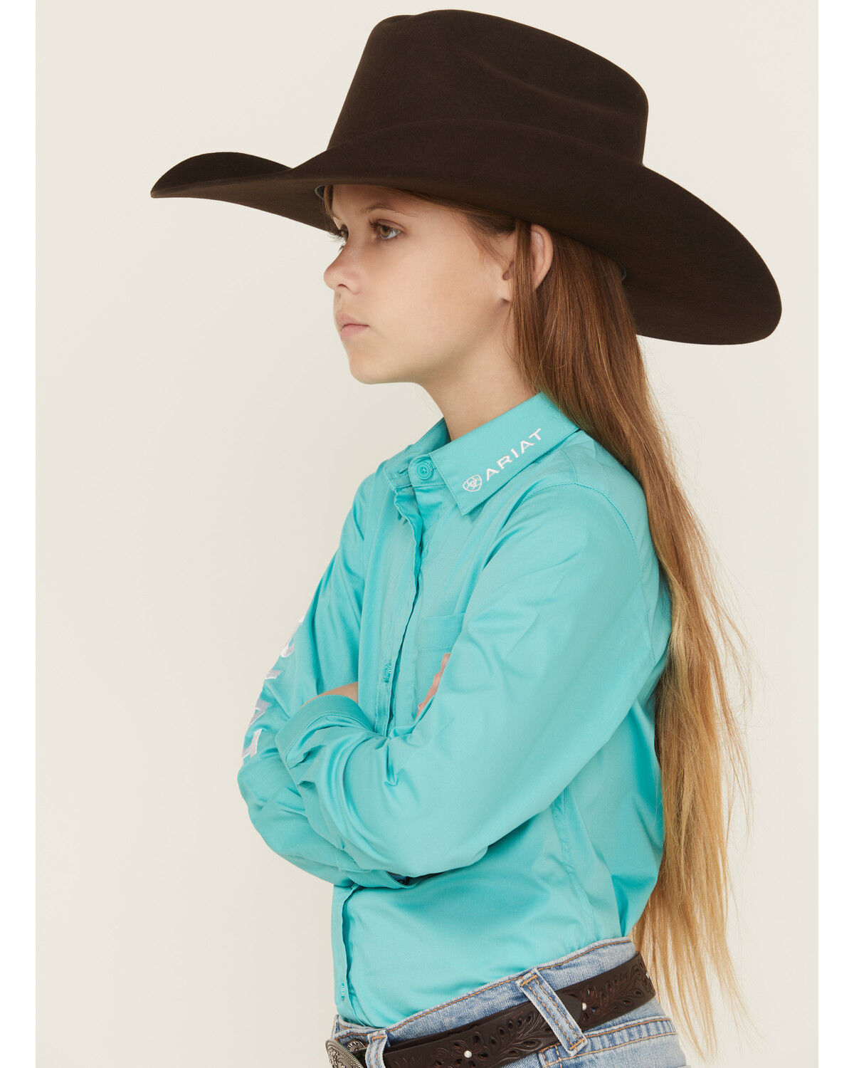 Ariat Girls' Team Kirby Solid Logo Long Sleeve Button-Down Stretch Western Shirt