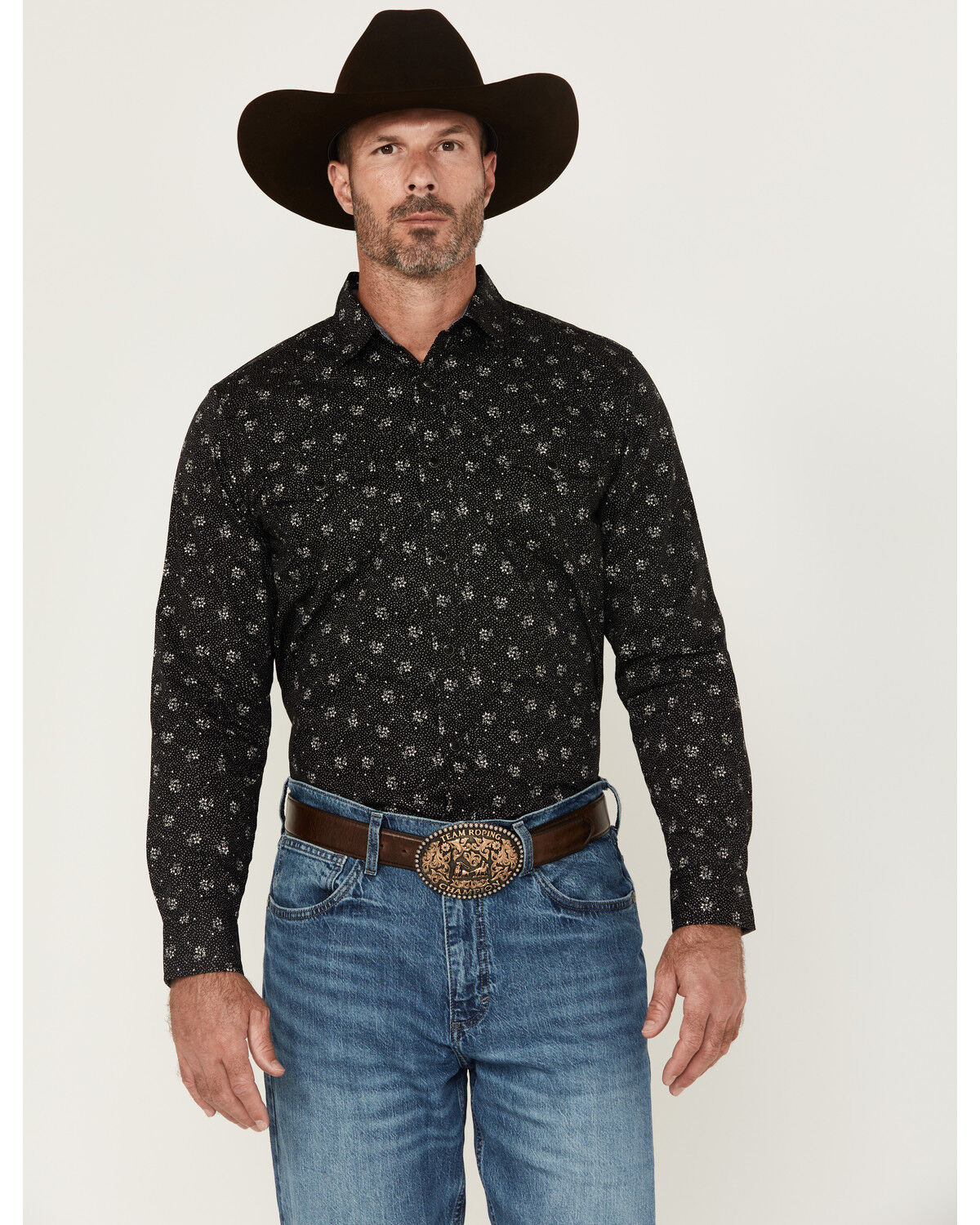 Cody James Men's Saddle Peak Floral Print Long Sleeve Snap Western Shirt