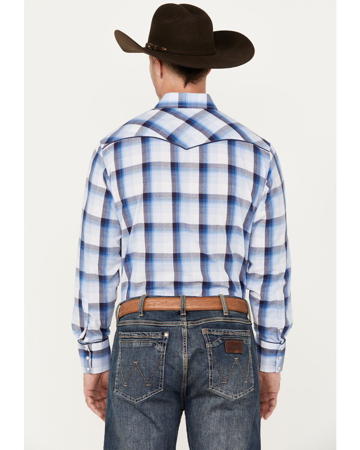 Roper Men's Embroidered Plaid Print Long Sleeve Pearl Snap Western Shirt