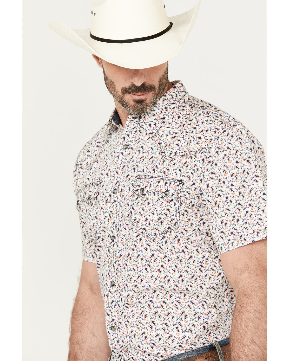 Moonshine Spirit Men's Banjo Paisley Print Short Sleeve Snap Western Shirt