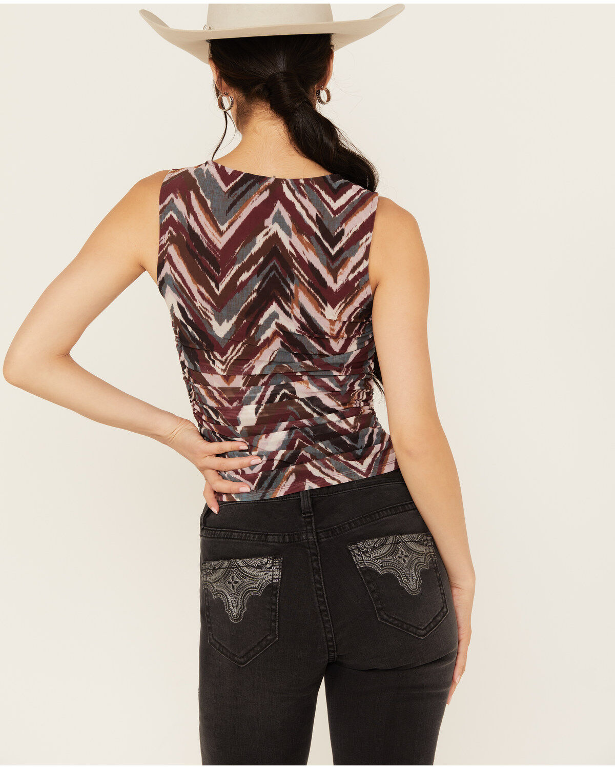 Shyanne Women's Printed Ruched Mesh Top