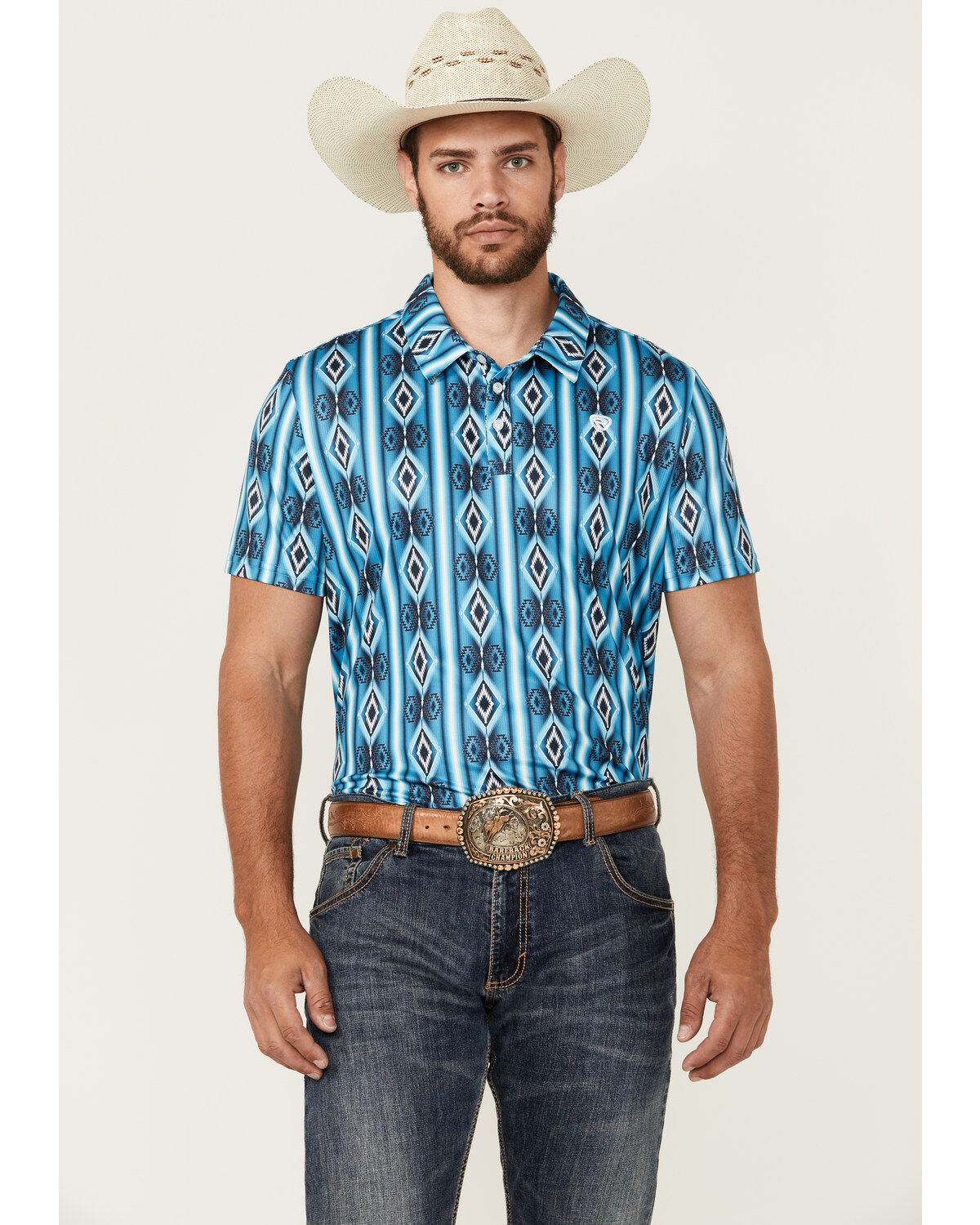 Rock & Roll Denim Men's Southwestern Print Short Sleeve Polo Shirt