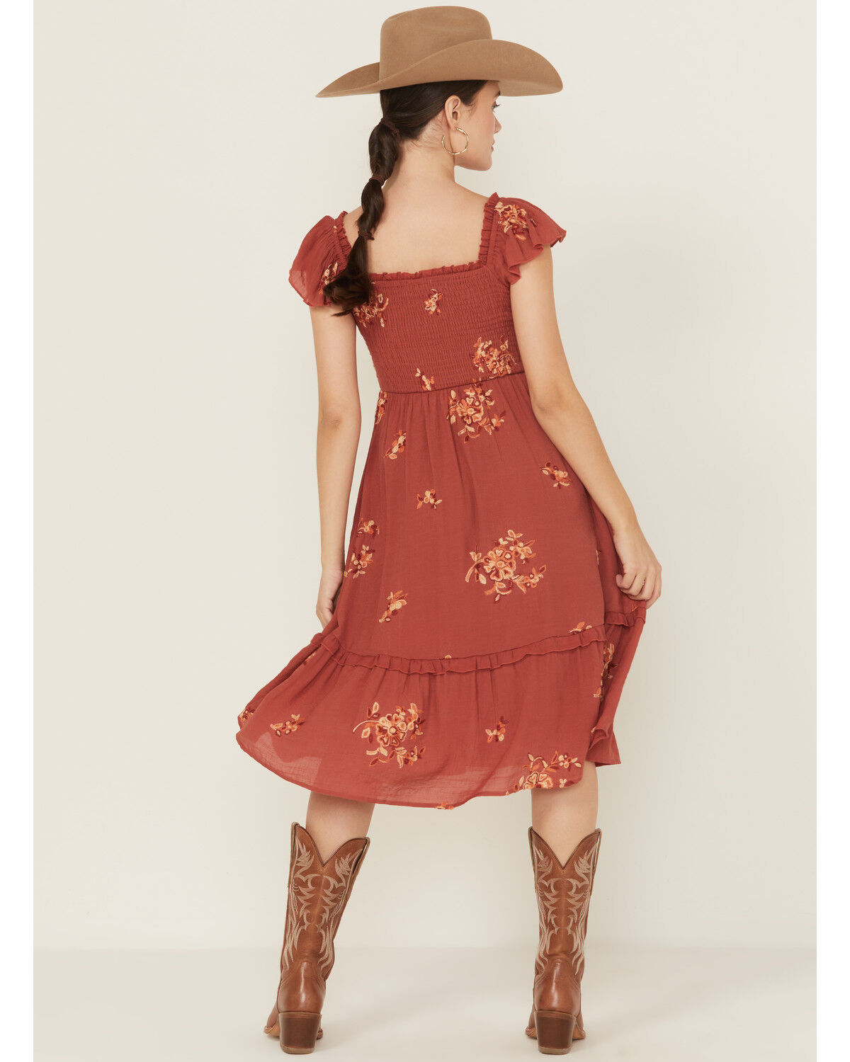 Wild Moss Women's Floral Embroidered Short Sleeve Midi Dress