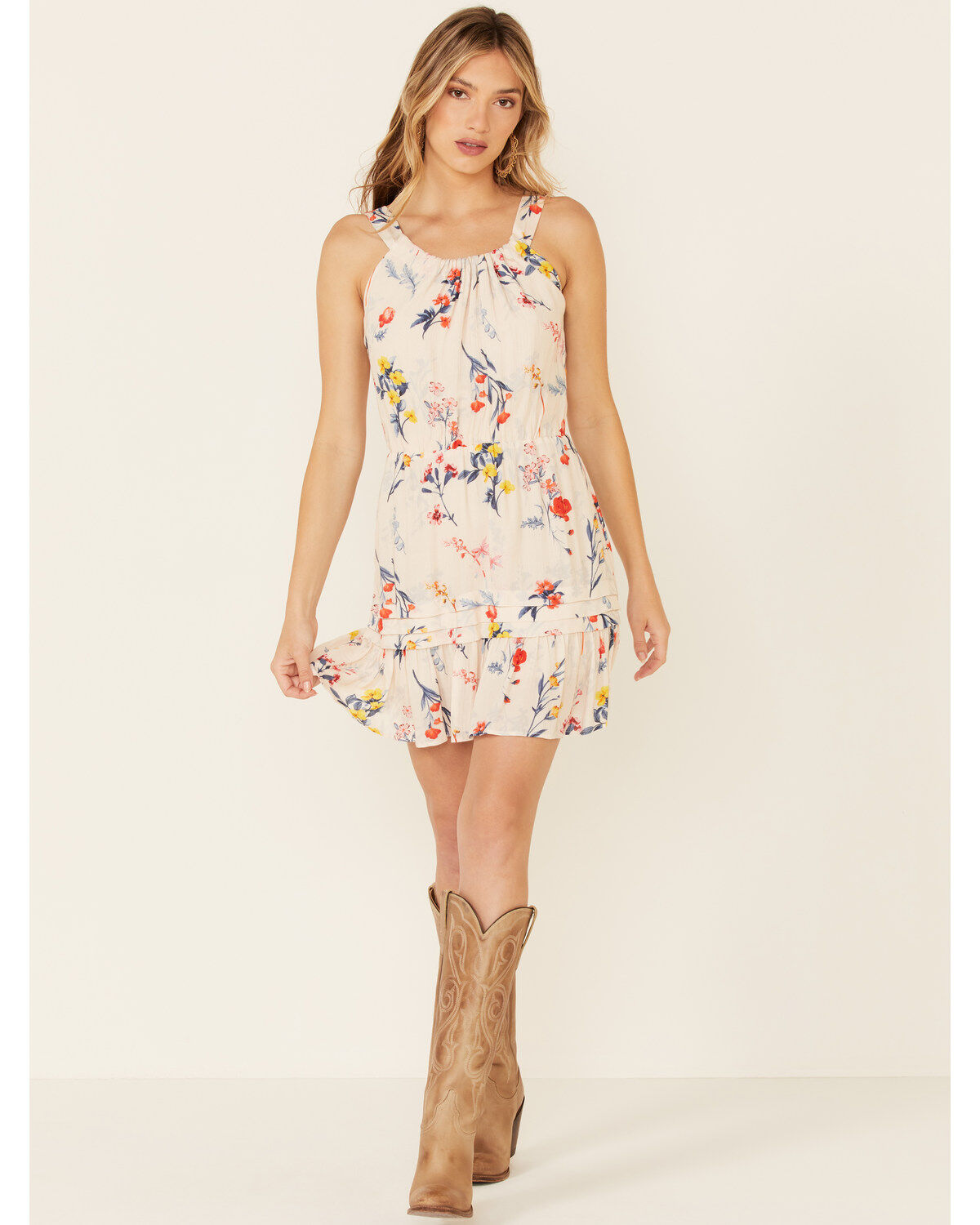 Miss Me Women's Floral Cutout Halter Mini Dress