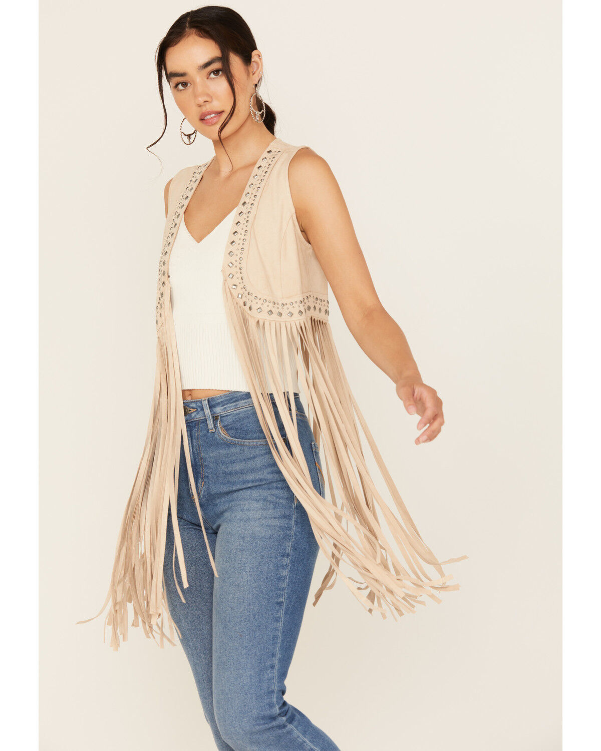 Idyllwind Women's Walnut Studded Fringe Faux Suede Vest