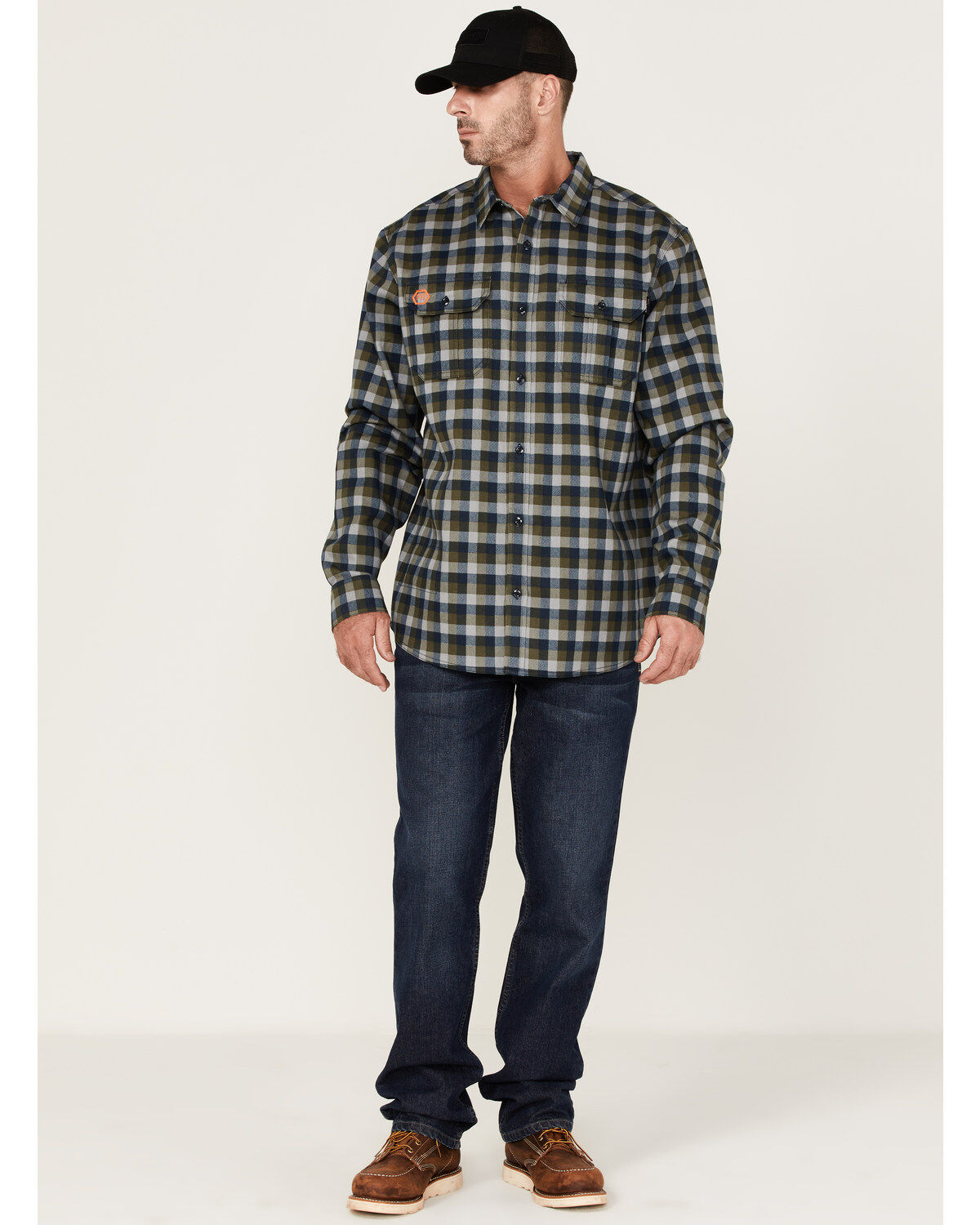 Hawx Men's FR Buffalo Plaid Print Long Sleeve Button-Down Work Shirt