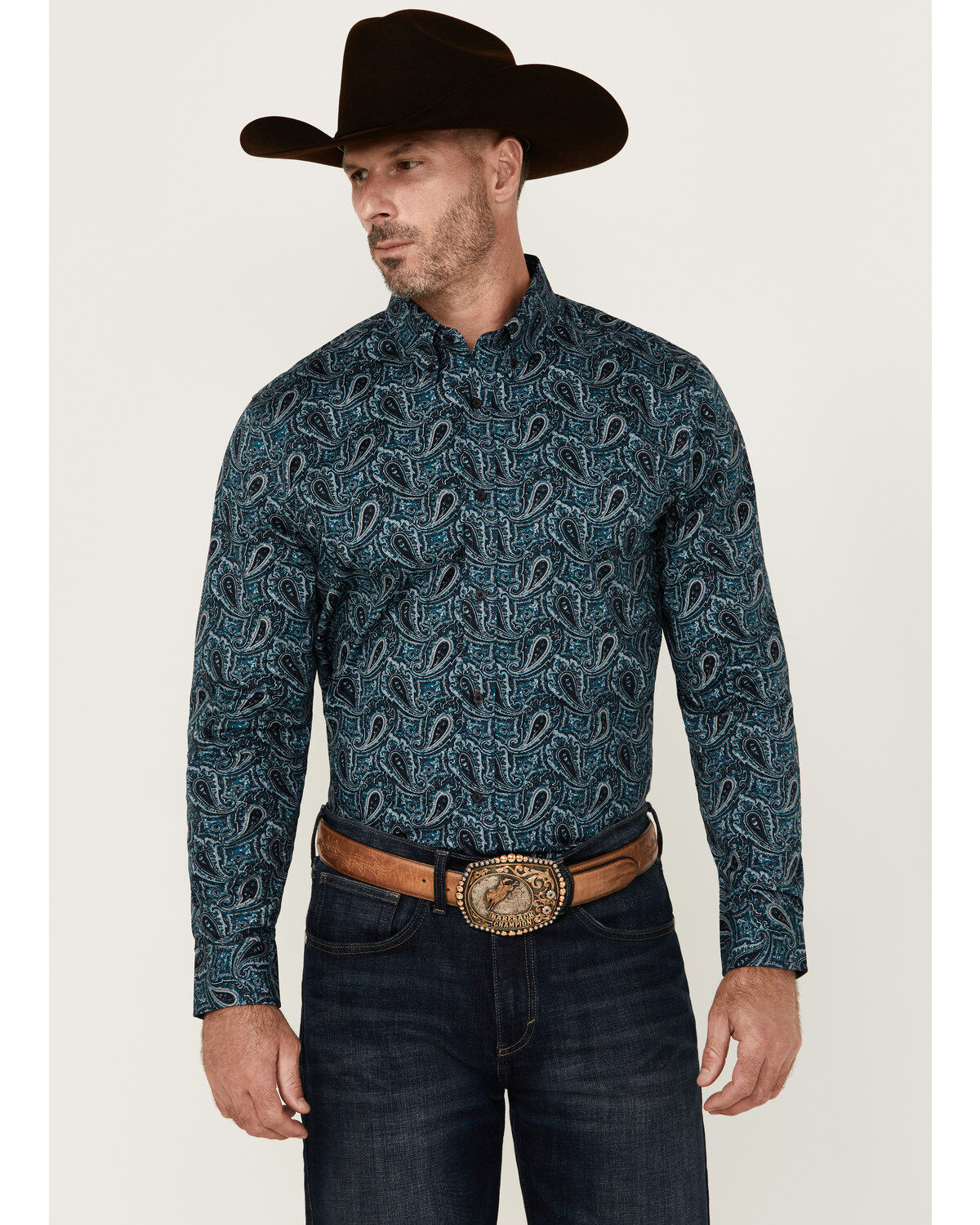 Cody James Men's Lasso Paisley Print Long Sleeve Button-Down Stretch Western Shirt