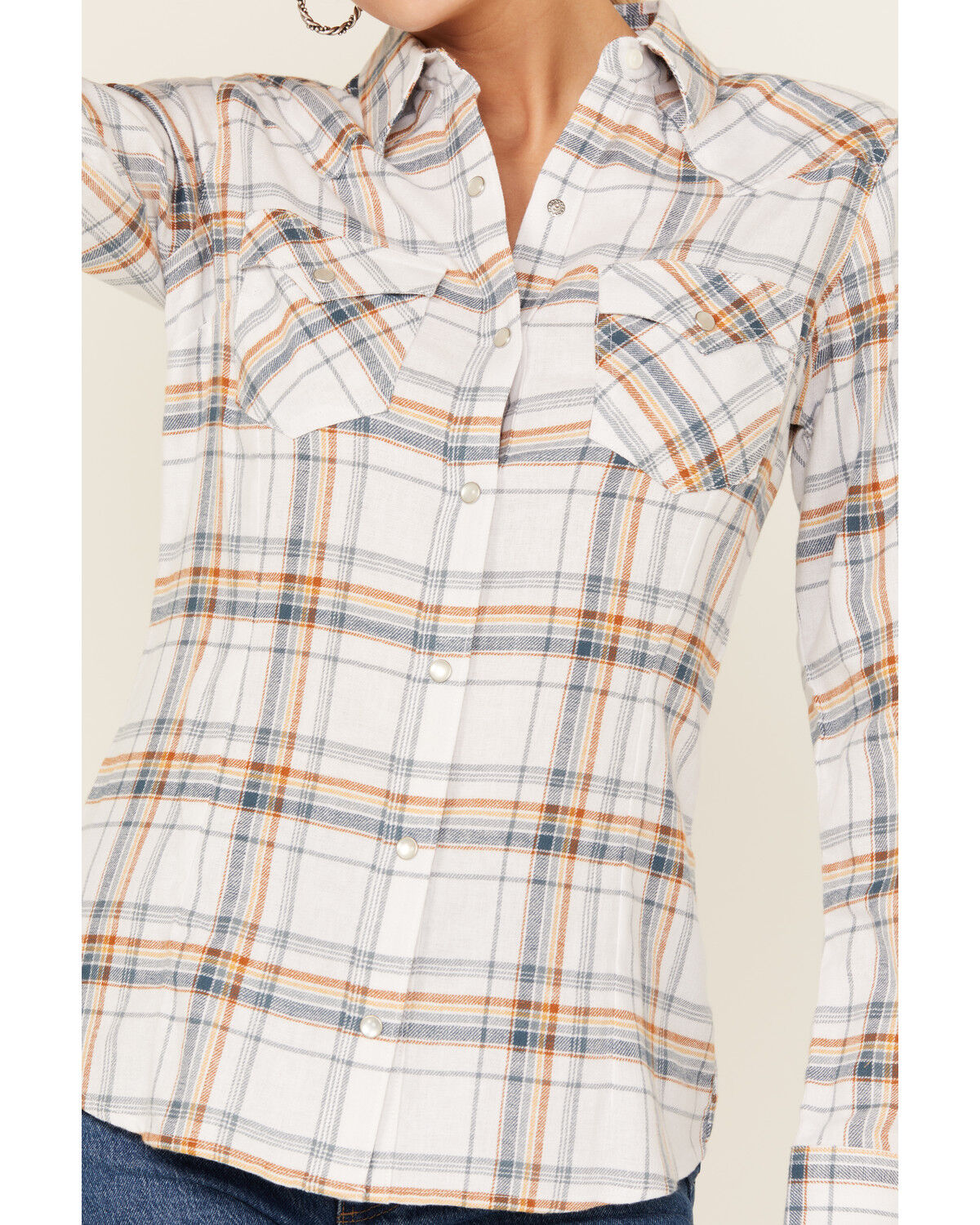 Wrangler Retro Women's Plaid Print Long Sleeve Pearl Snap Flannel Shirt