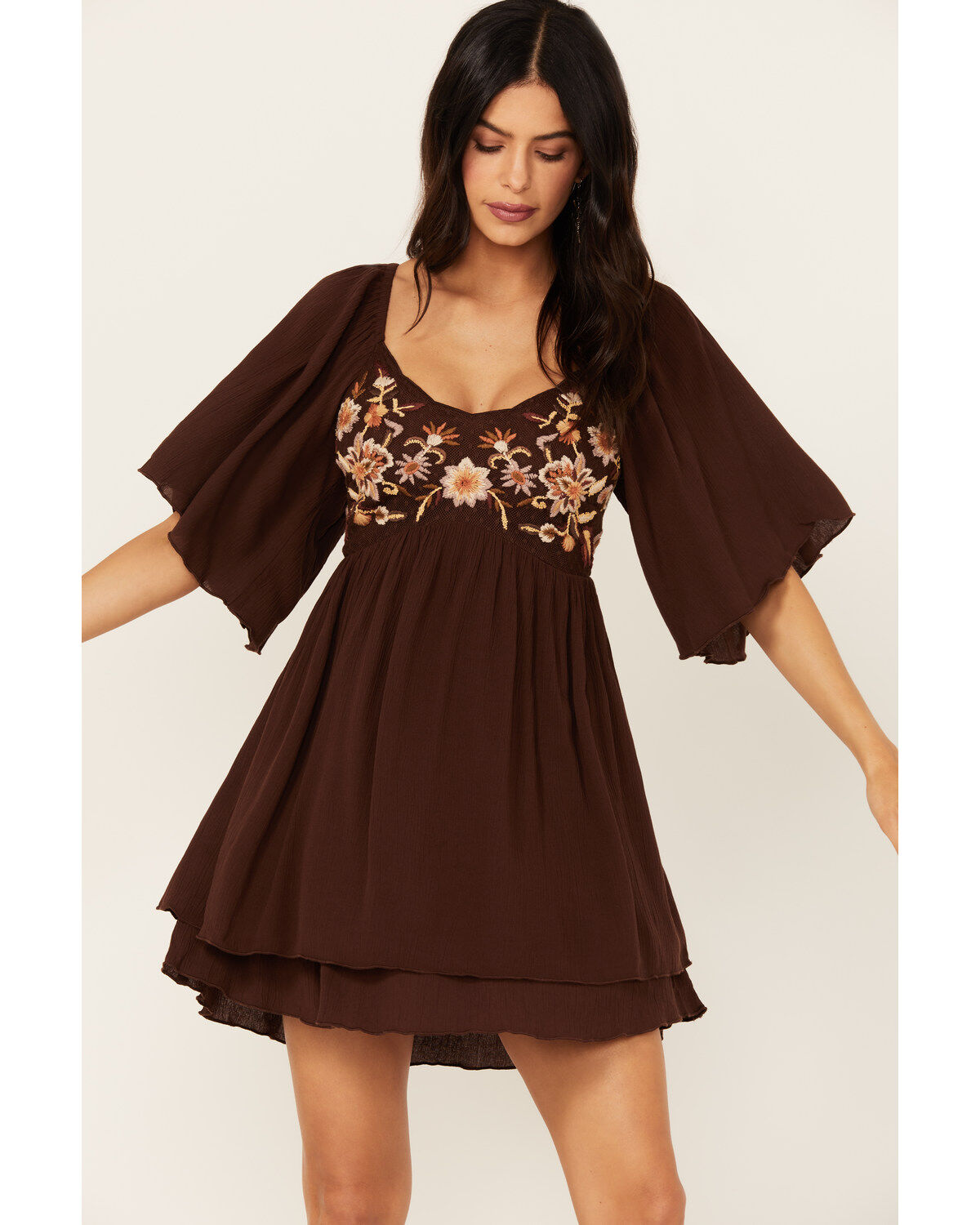 Shyanne Women's Embroidered Mesh Crinkle Mini Dress