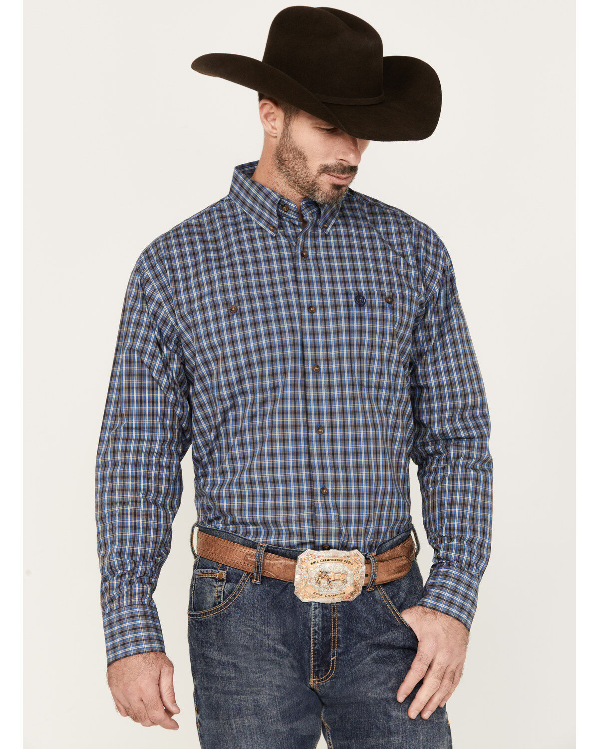 George Strait by Wrangler Plaid Print Long Sleeve Button-Down Western Shirt