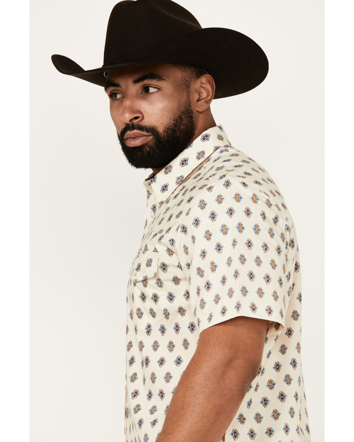 Moonshine Spirit Men's Groove Geo Print Short Sleeve Snap Western Shirt