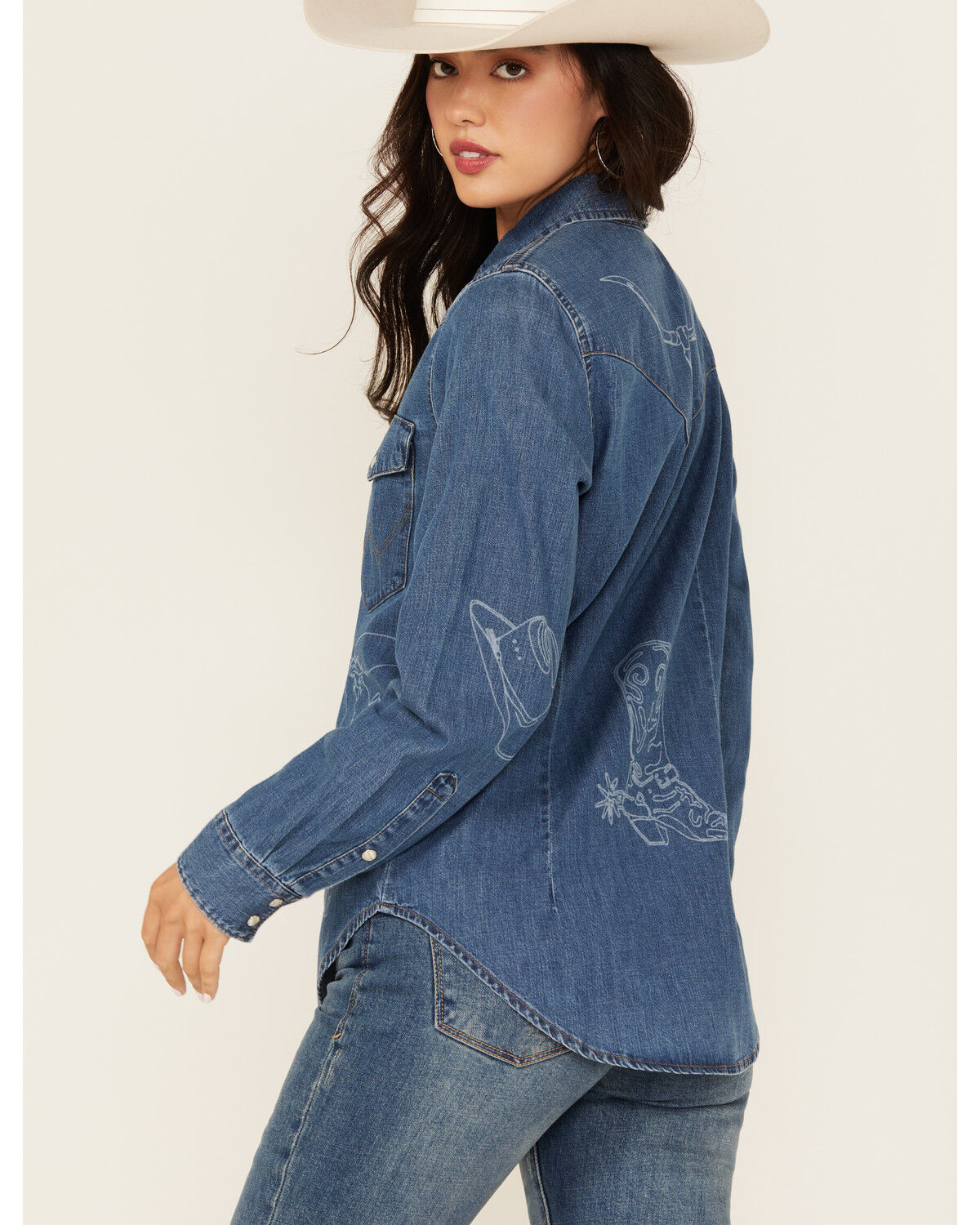 Wrangler Retro Women's Cowboy Long Sleeve Snap Denim Western Shirt