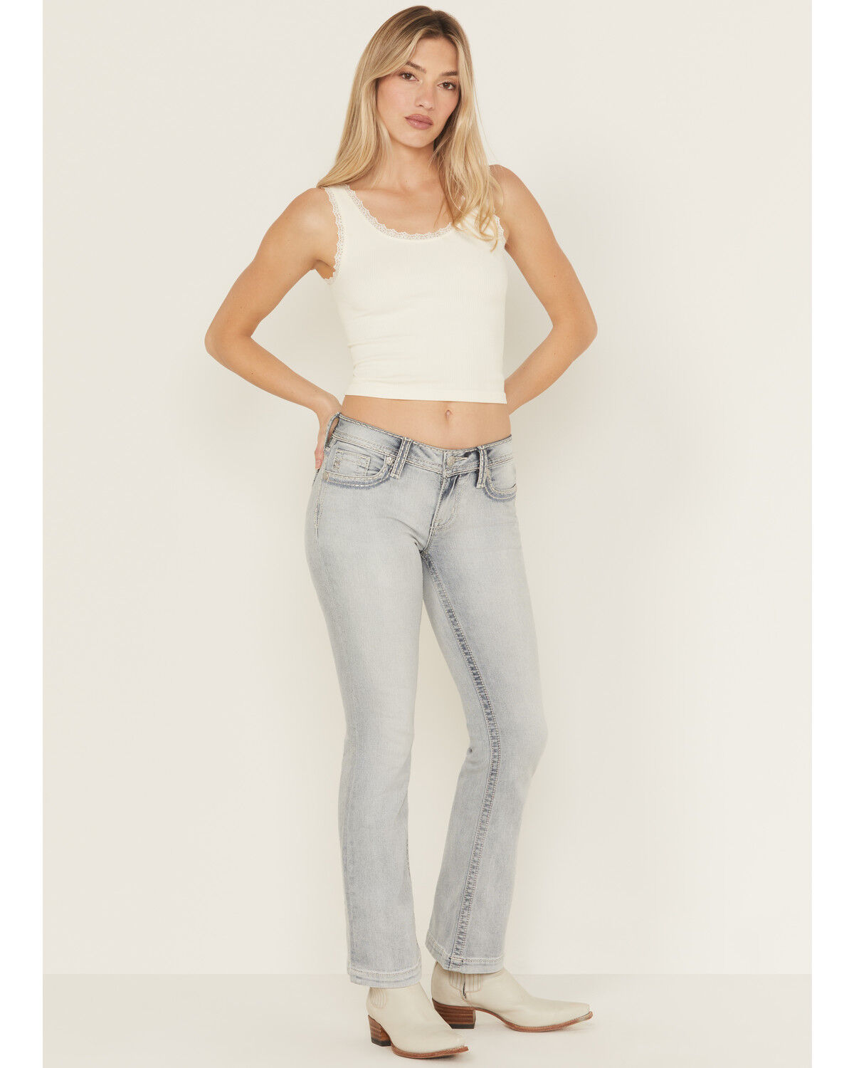 Miss Me Women's Light Wash Mid Rise Bootcut Stretch Denim Jeans