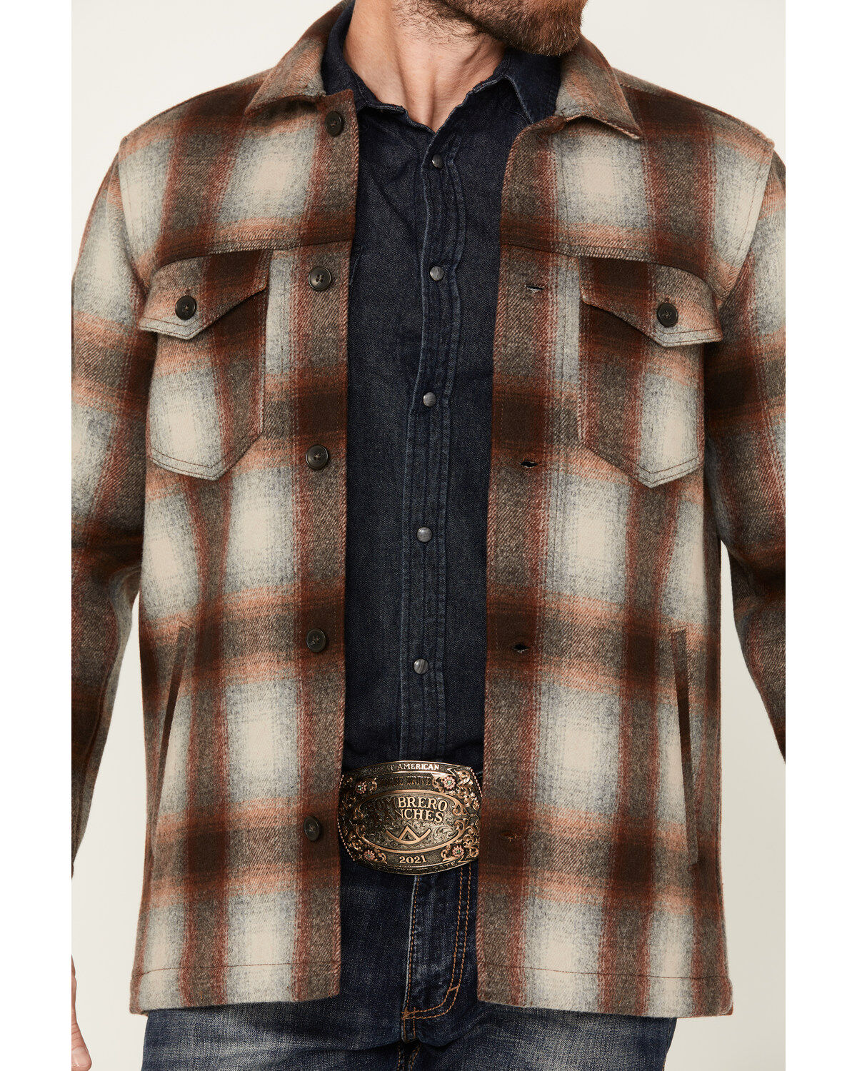 Pendleton Men's Lawson Ombre Plaid Print Long Sleeve Button-Down Shirt Jacket