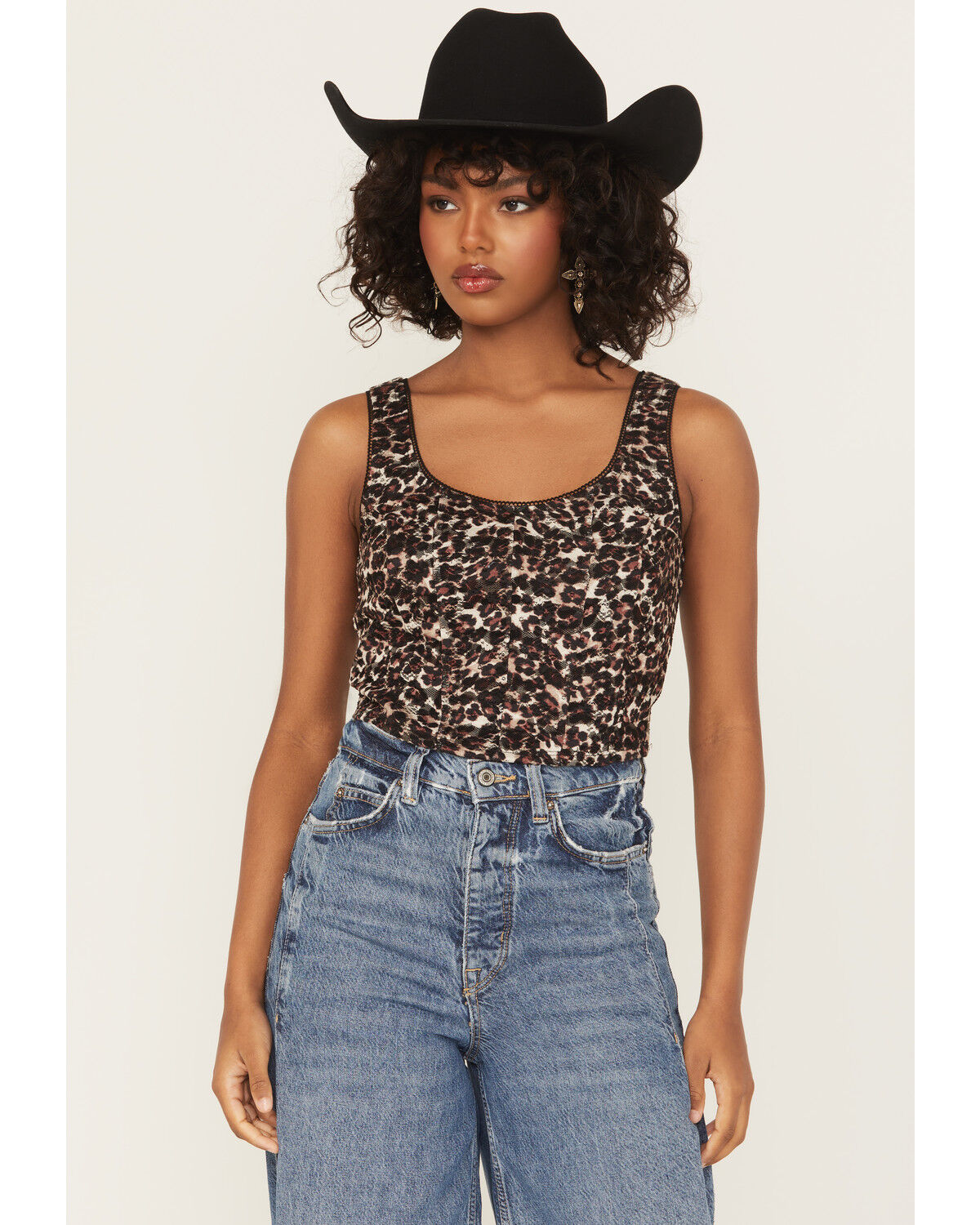 Originality Women's Lace Leopard Print Corset Top